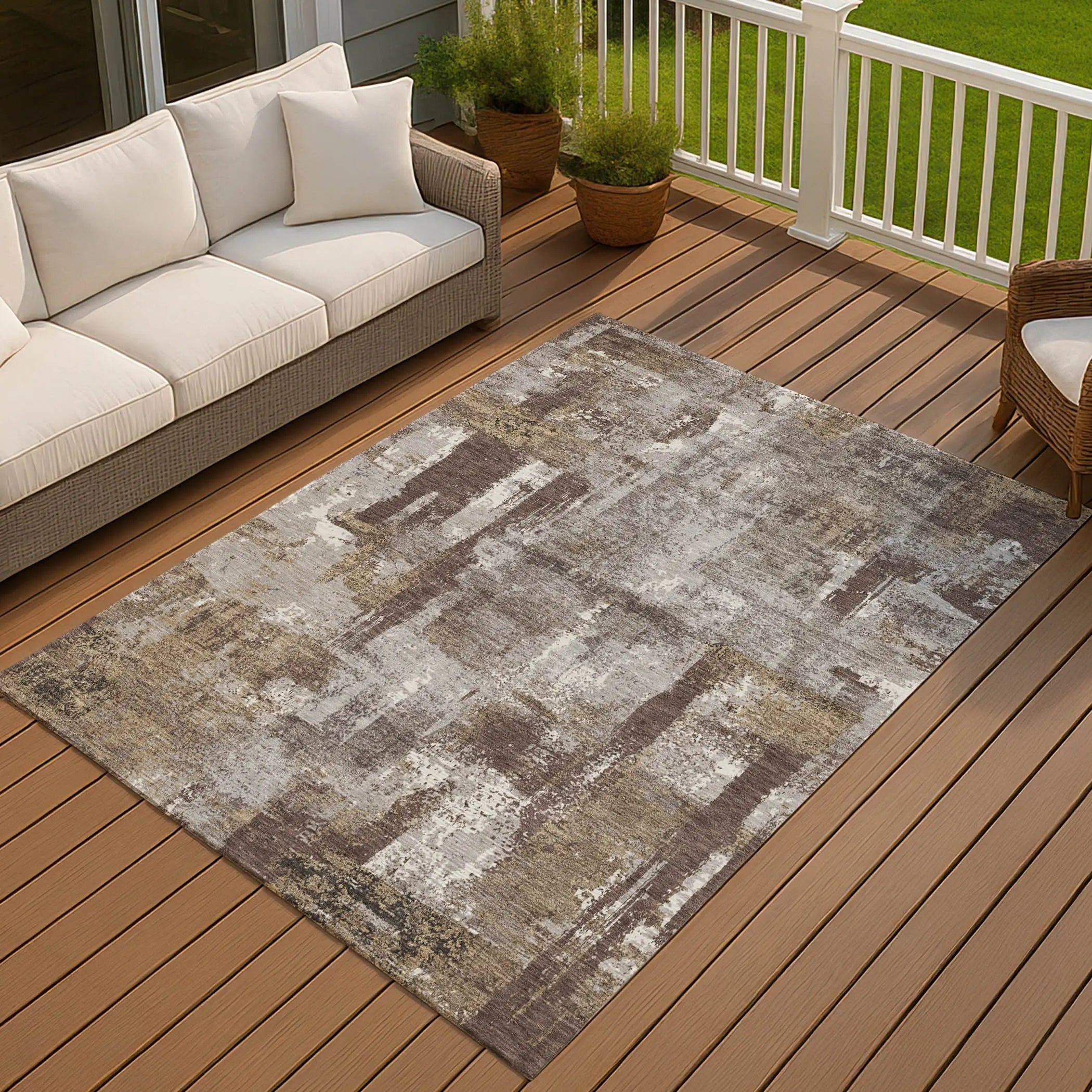 5' X 8' Chocolate And Ivory Abstract Washable Indoor Outdoor Area Rug Homeroots Outdoor