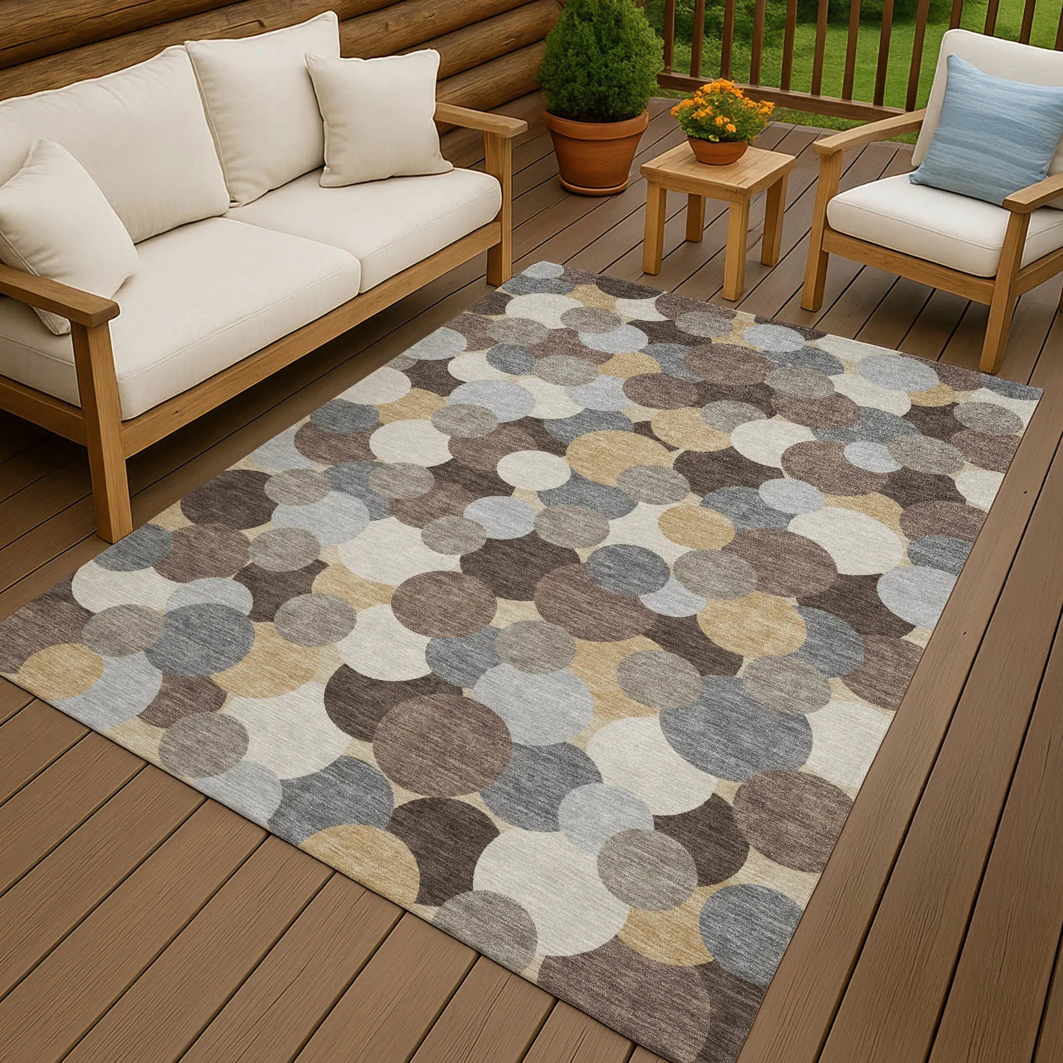 5' X 8' Chocolate And Ivory Geometric Washable Indoor Outdoor Area Rug Homeroots Outdoor