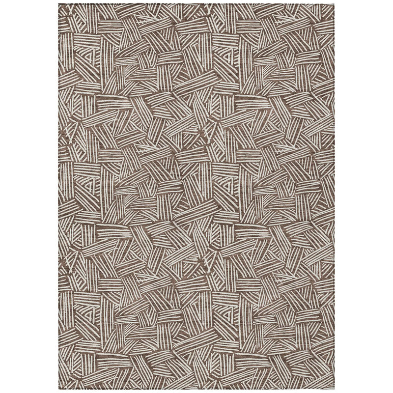 5' X 8' Chocolate And Ivory Geometric Washable Indoor Outdoor Area Rug Homeroots Outdoor