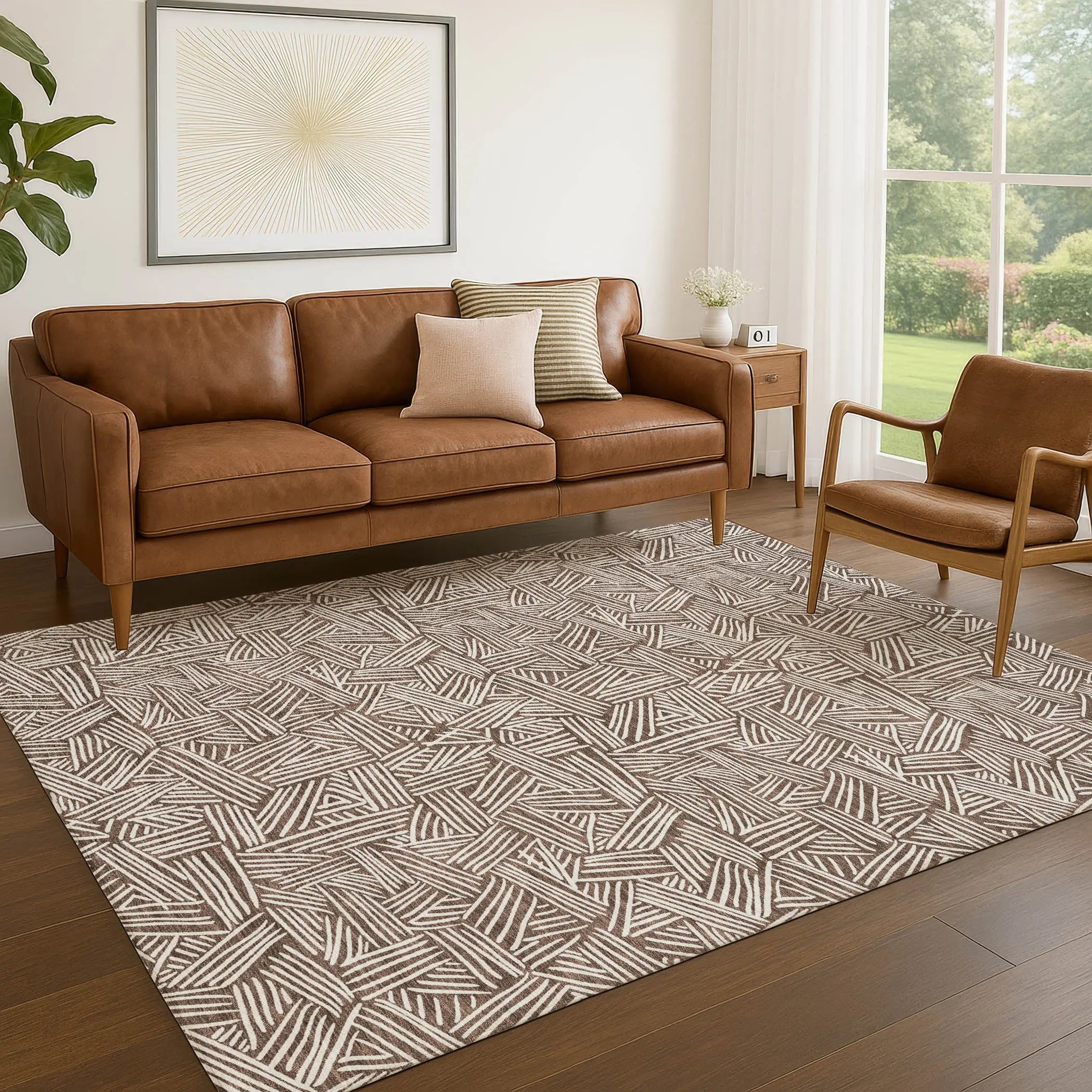 5' X 8' Chocolate And Ivory Geometric Washable Indoor Outdoor Area Rug Homeroots Outdoor