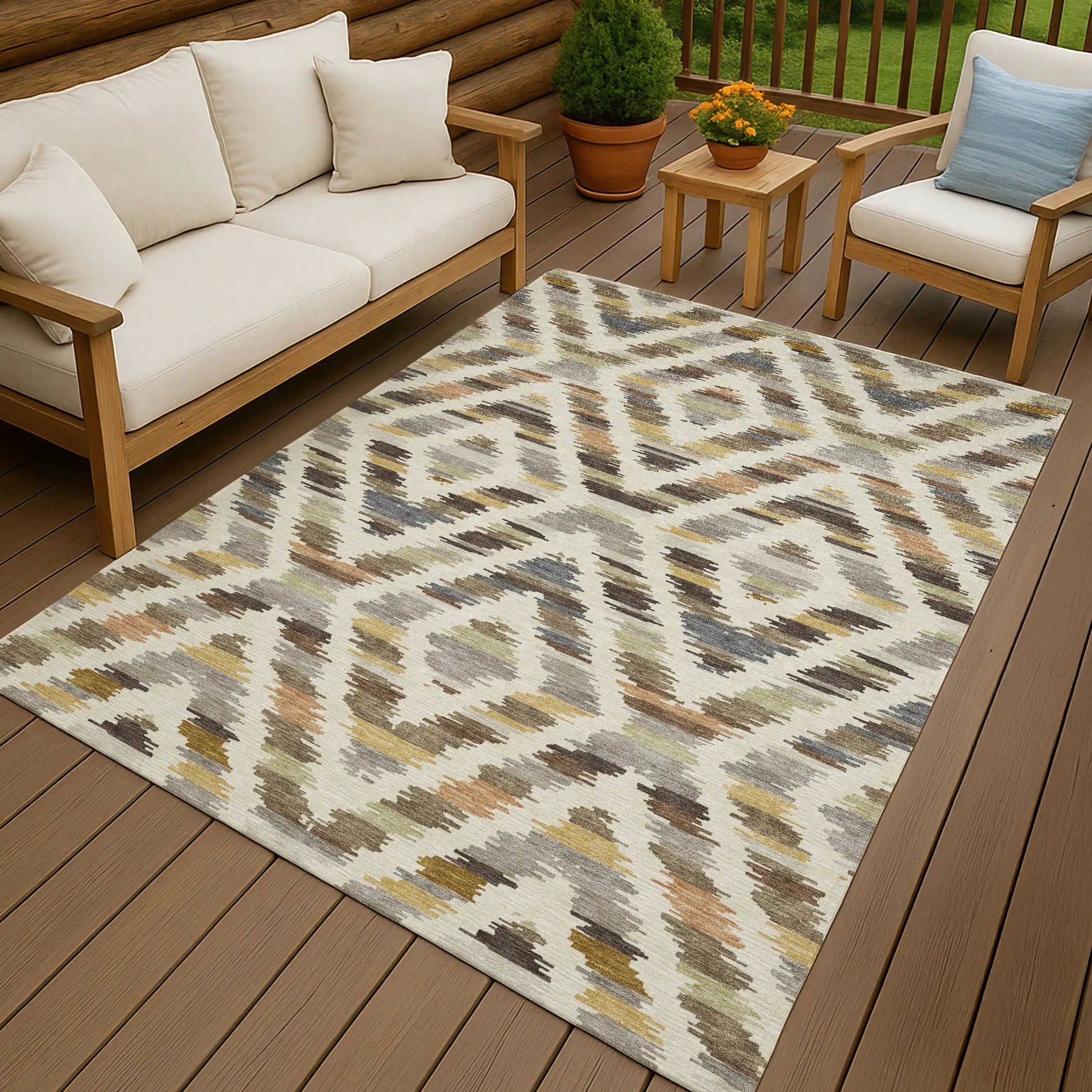 5' X 8' Chocolate And Ivory Tribal Washable Indoor Outdoor Area Rug Homeroots Outdoor