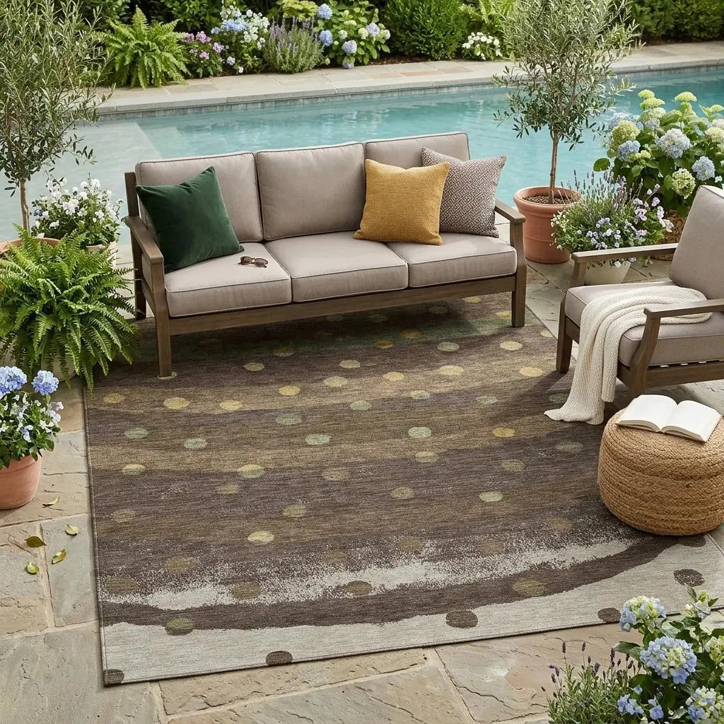 5' X 8' Chocolate And Navy Blue Striped Washable Indoor Outdoor Area Rug Homeroots Outdoor