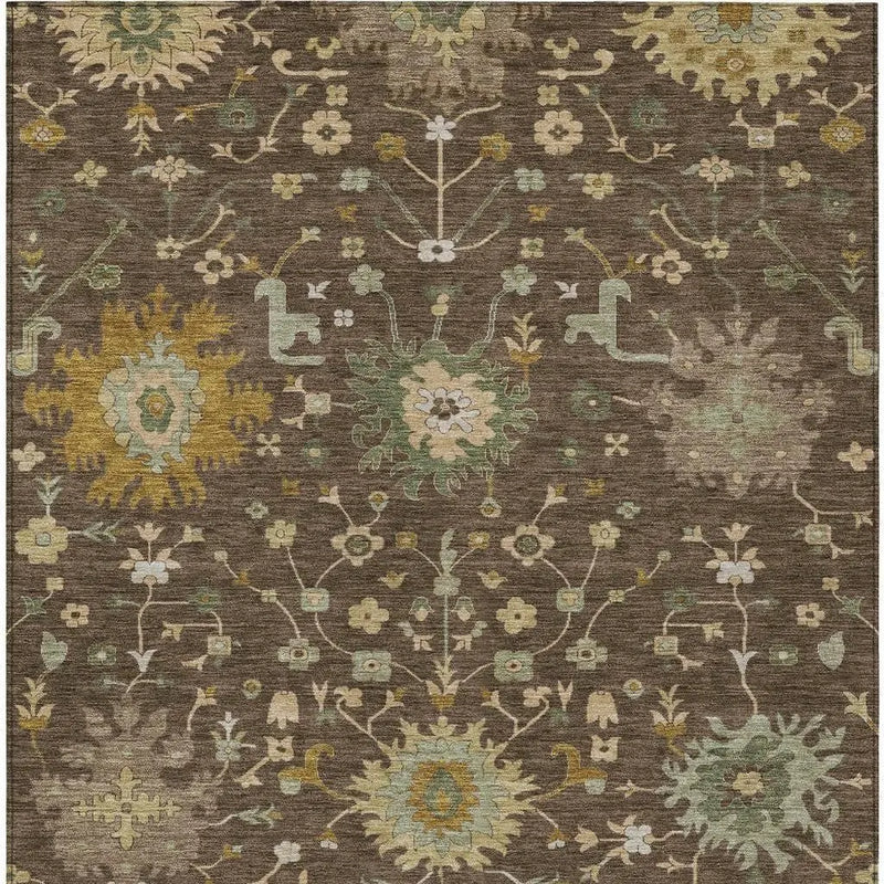 5' X 8' Chocolate And Olive Green Faux Bois Washable Indoor Outdoor Area Rug Homeroots Outdoor