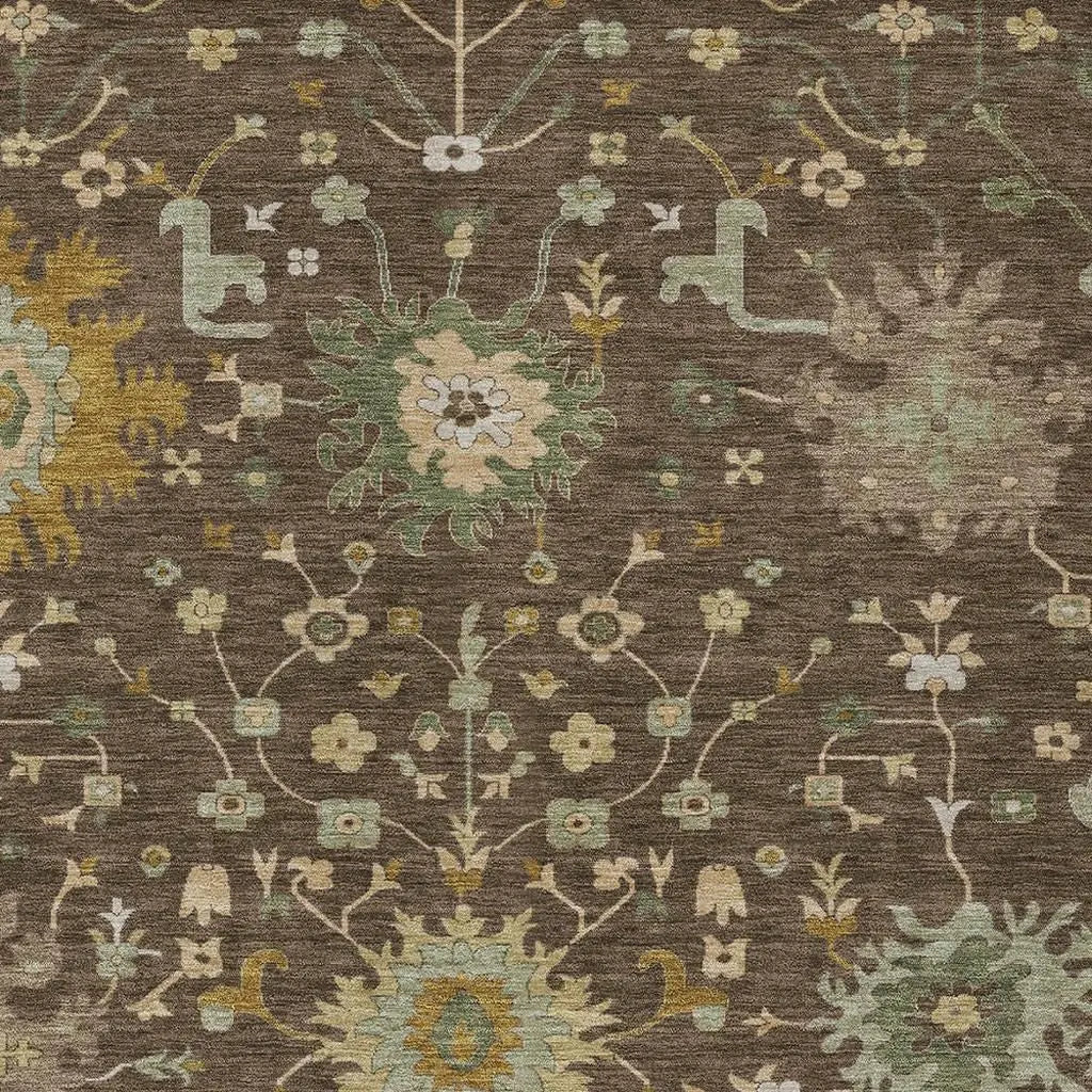 5' X 8' Chocolate And Olive Green Faux Bois Washable Indoor Outdoor Area Rug Homeroots Outdoor