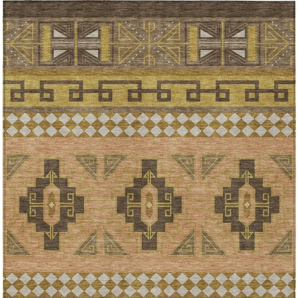 5' X 8' Chocolate And Olive Green Tribal Washable Indoor Outdoor Area Rug Homeroots Outdoor