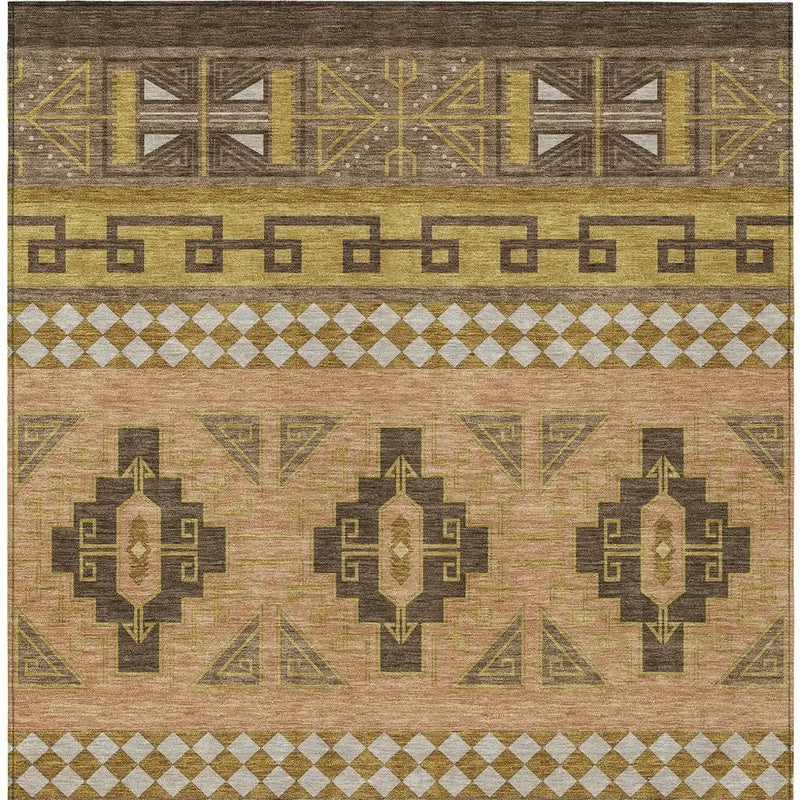 5' X 8' Chocolate And Olive Green Tribal Washable Indoor Outdoor Area Rug Homeroots Outdoor