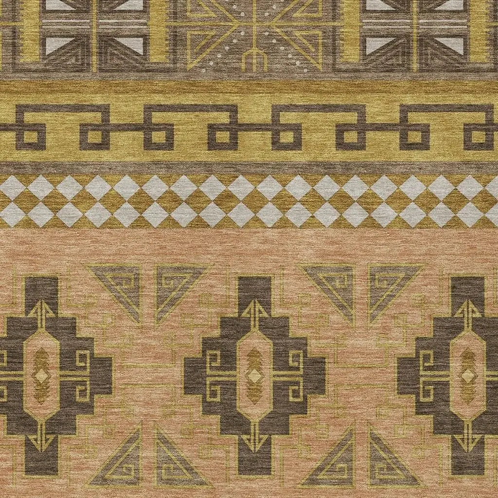 5' X 8' Chocolate And Olive Green Tribal Washable Indoor Outdoor Area Rug Homeroots Outdoor