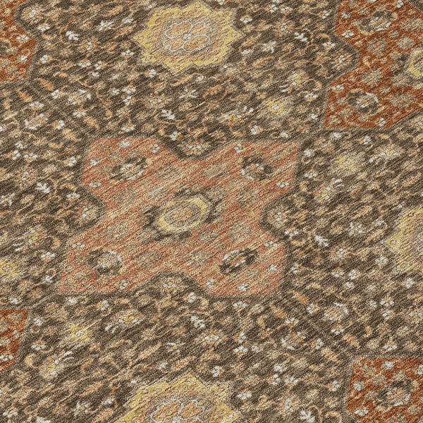 5' X 8' Chocolate And Orange Damask Washable Indoor Outdoor Area Rug Homeroots Outdoor