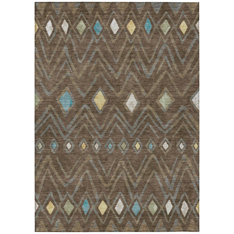 5' X 8' Chocolate And Orange Geometric Washable Indoor Outdoor Area Rug Homeroots Outdoor