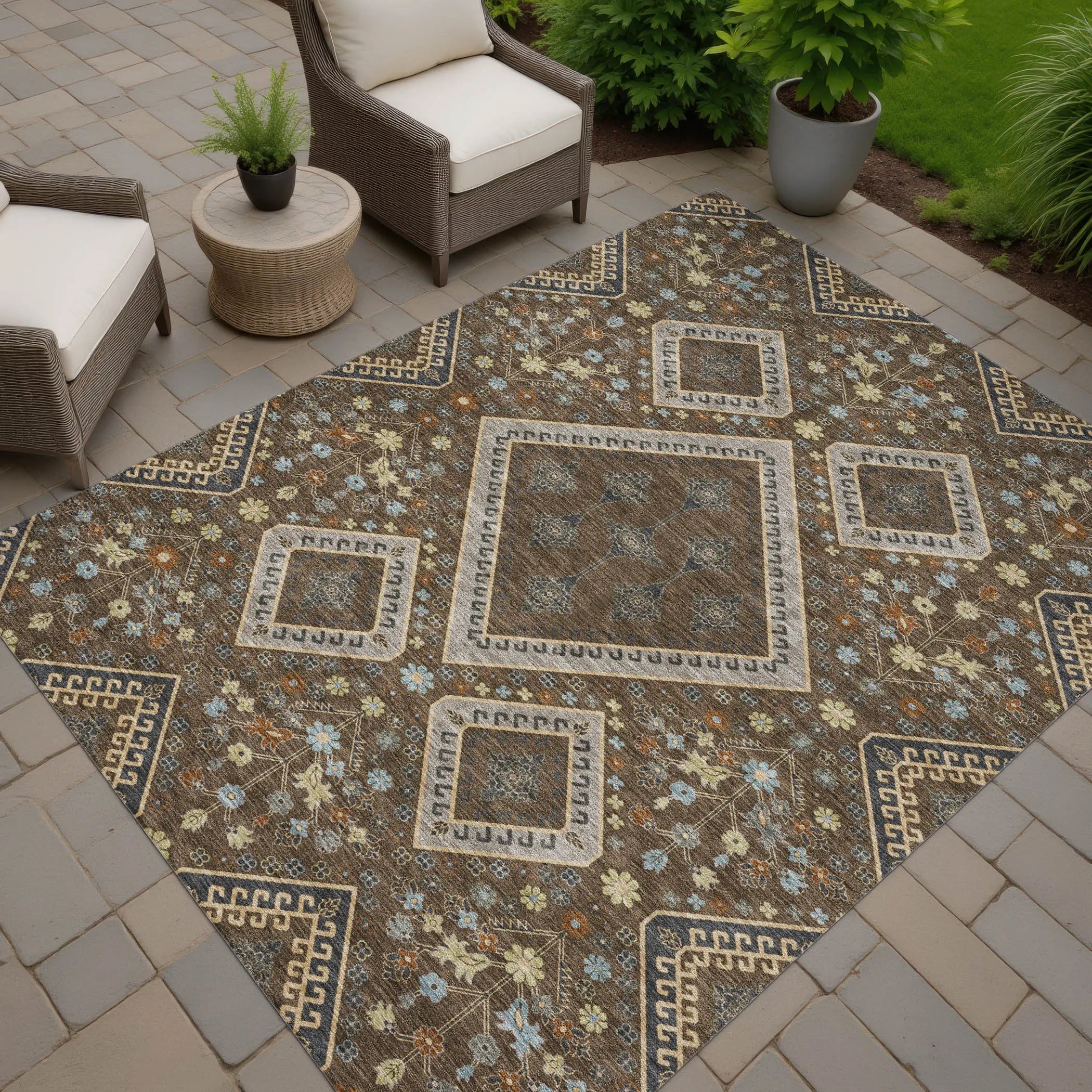 5' X 8' Chocolate And Orange Medallion Washable Indoor Outdoor Area Rug Homeroots Outdoor
