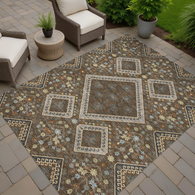5' X 8' Chocolate And Orange Medallion Washable Indoor Outdoor Area Rug Homeroots Outdoor
