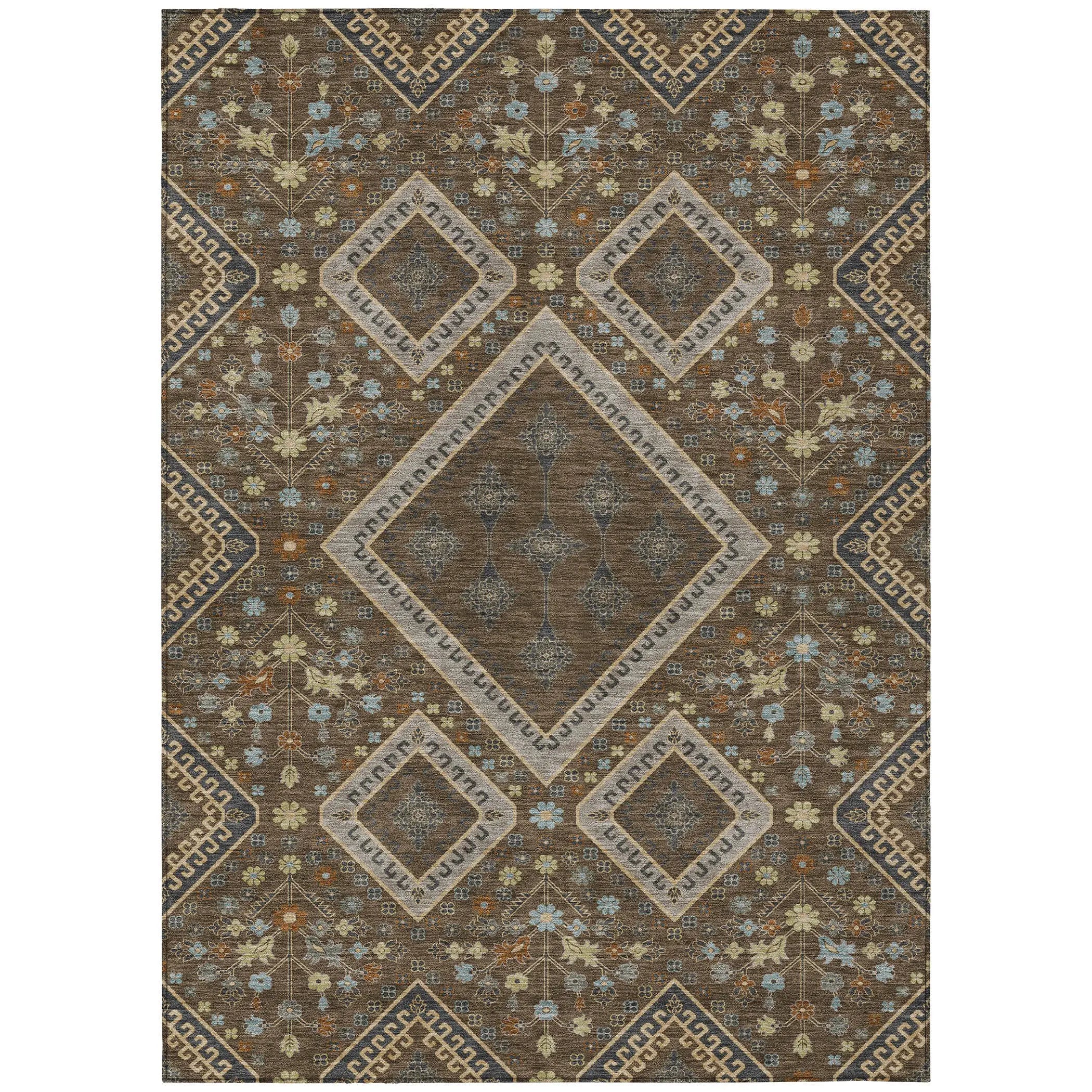 5' X 8' Chocolate And Orange Medallion Washable Indoor Outdoor Area Rug Homeroots Outdoor