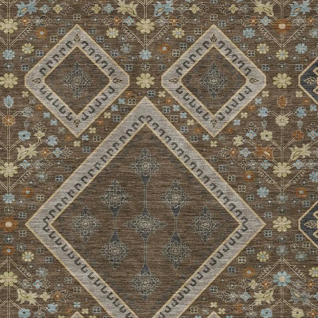 5' X 8' Chocolate And Orange Medallion Washable Indoor Outdoor Area Rug Homeroots Outdoor