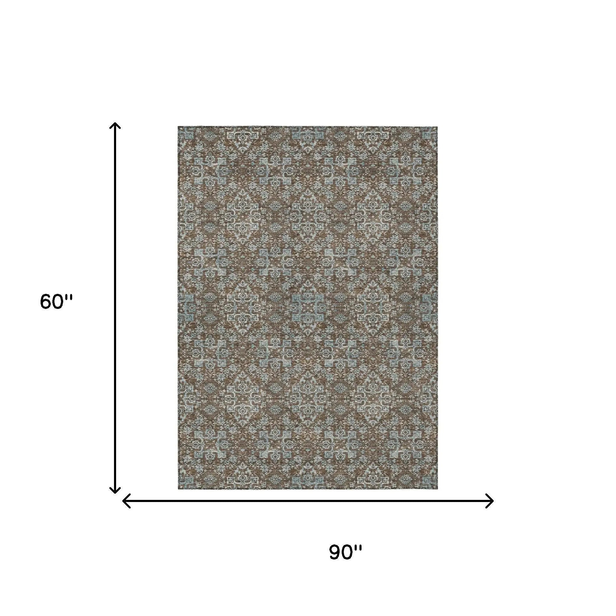 5' X 8' Chocolate And Pearl Oriental Washable Indoor Outdoor Area Rug Homeroots Outdoor