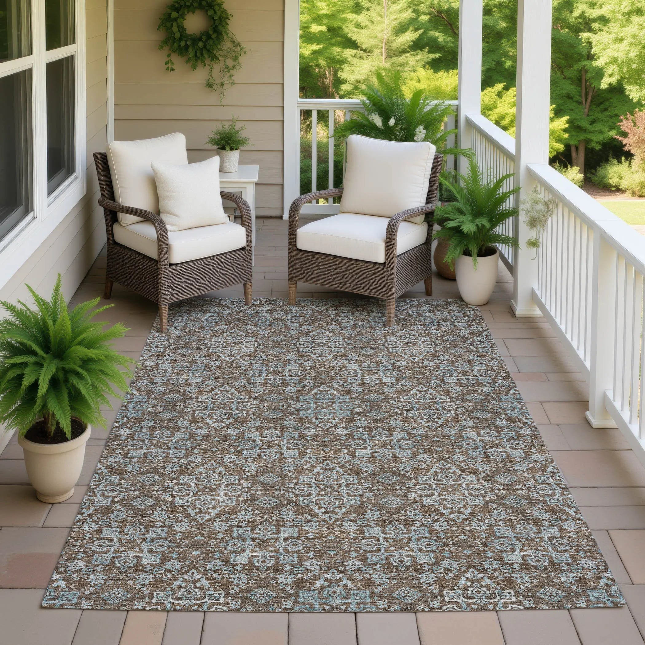 5' X 8' Chocolate And Pearl Oriental Washable Indoor Outdoor Area Rug Homeroots Outdoor