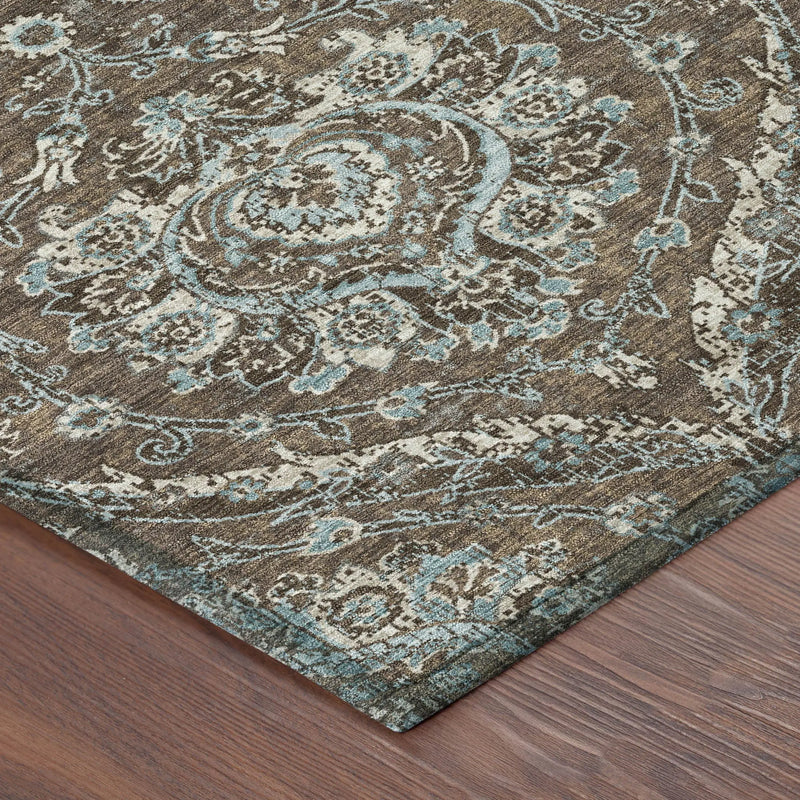 5' X 8' Chocolate And Silver Floral Washable Indoor Outdoor Area Rug Homeroots Outdoor