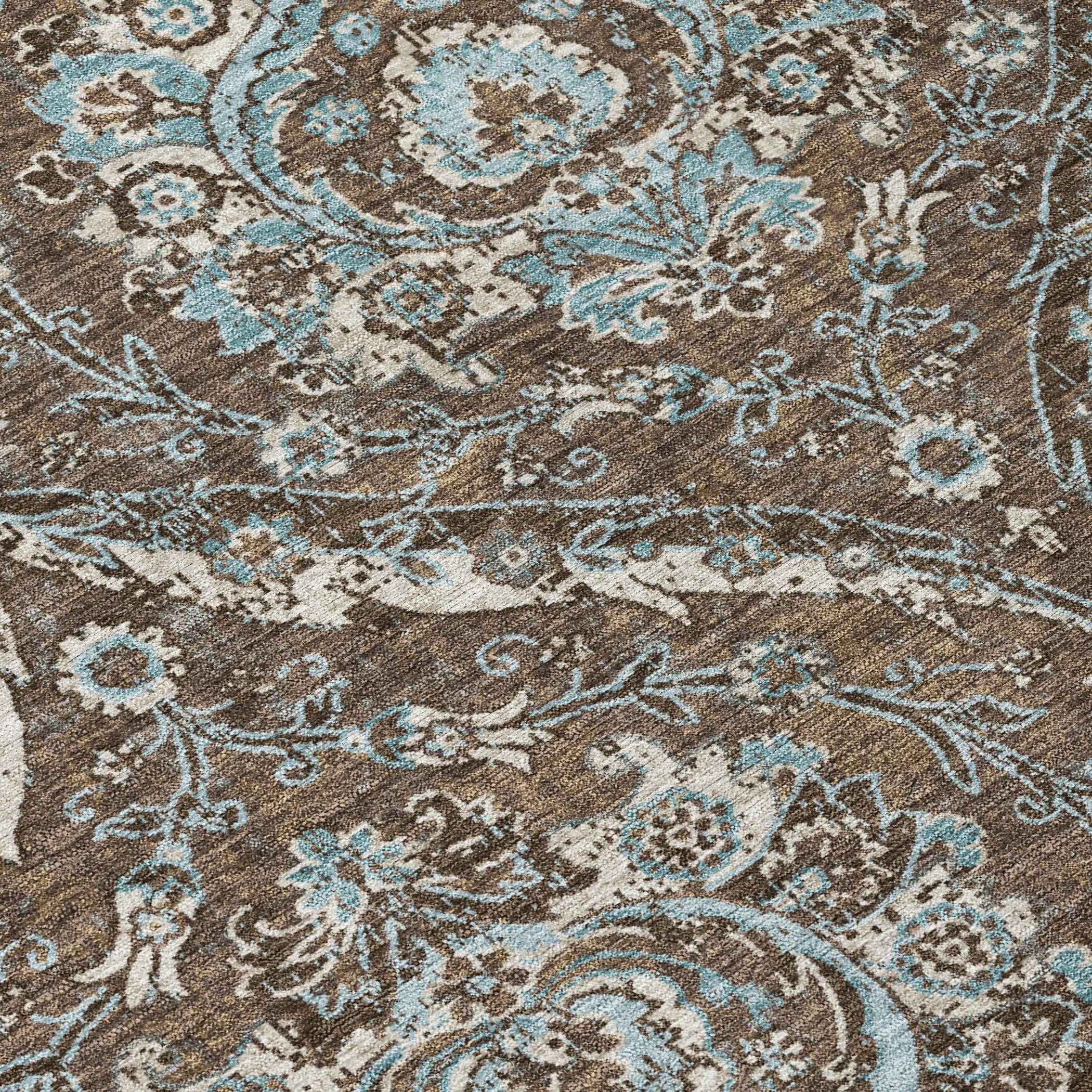 5' X 8' Chocolate And Silver Floral Washable Indoor Outdoor Area Rug Homeroots Outdoor