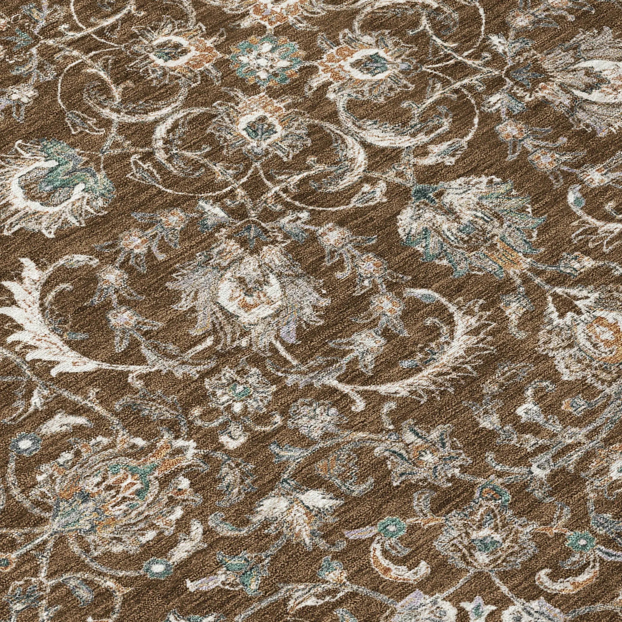 5' X 8' Chocolate And Taupe Botanical Leaves Washable Indoor Outdoor Area Rug Homeroots Outdoor