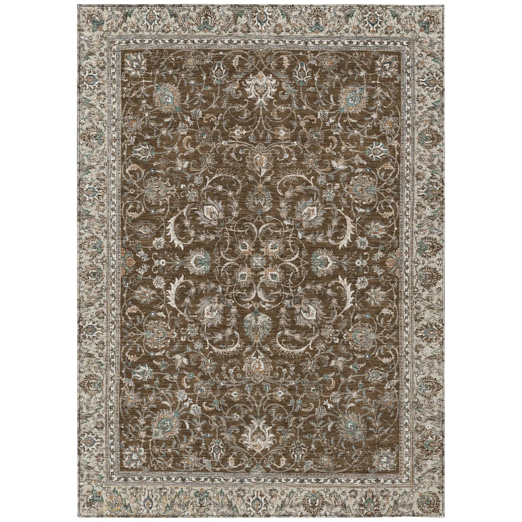 5' X 8' Chocolate And Taupe Botanical Leaves Washable Indoor Outdoor Area Rug Homeroots Outdoor