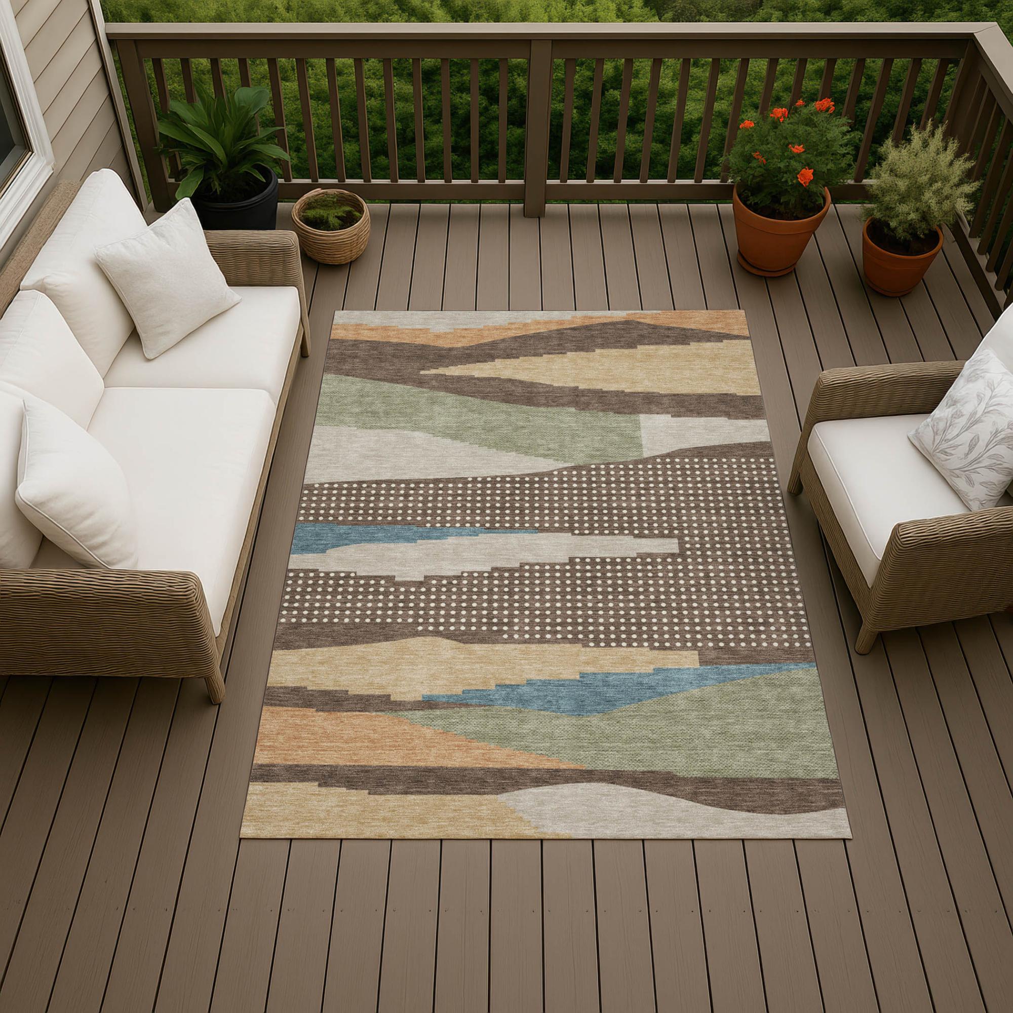 5' X 8' Coffee And Brown Abstract Washable Indoor Outdoor Area Rug Homeroots Outdoor