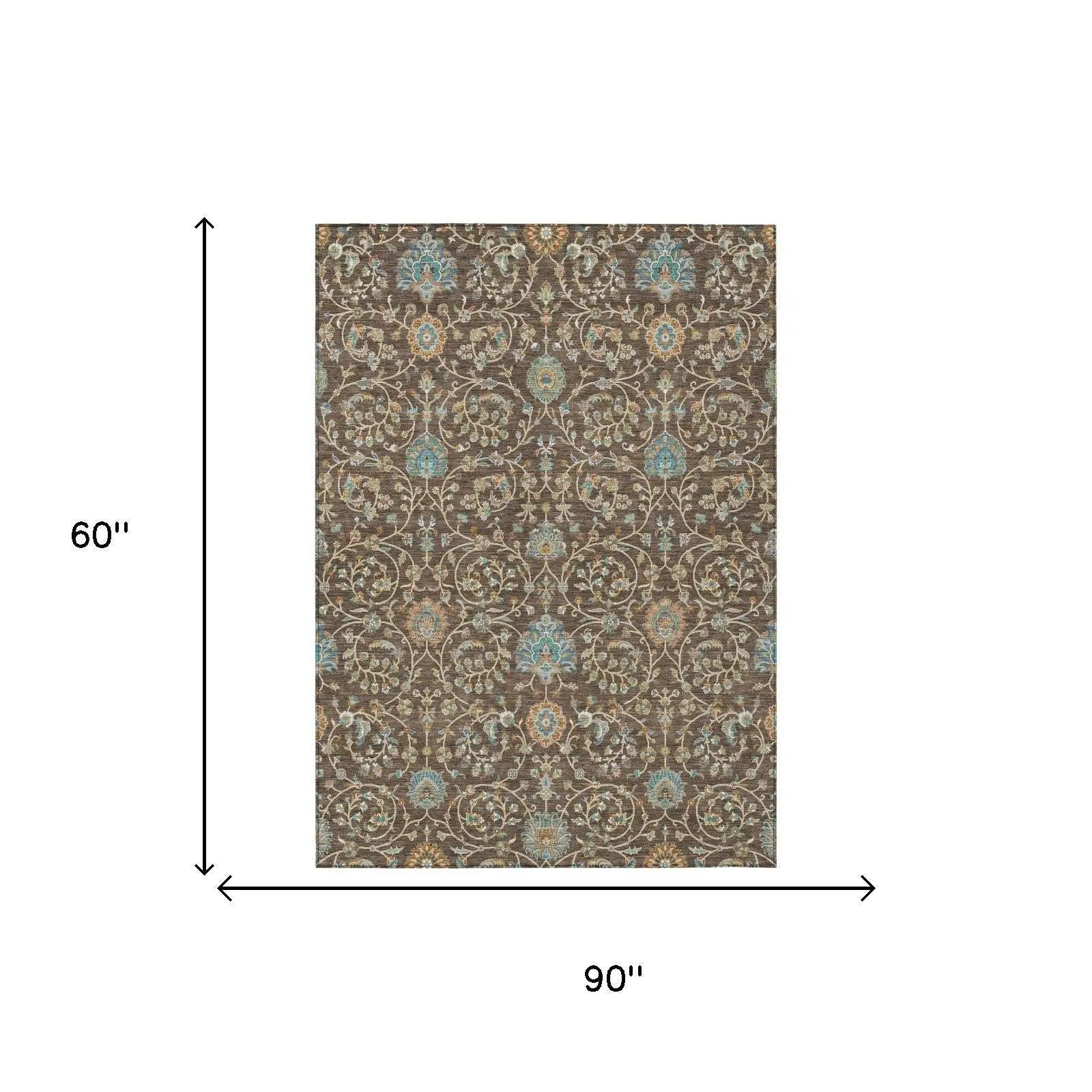 5' X 8' Coffee And Brown Floral Washable Indoor Outdoor Area Rug Homeroots Outdoor