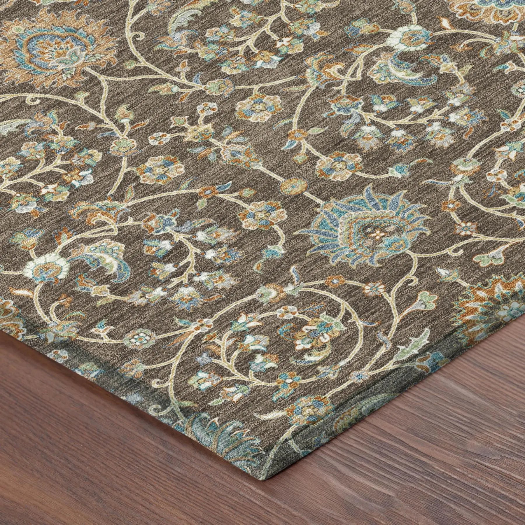 5' X 8' Coffee And Brown Floral Washable Indoor Outdoor Area Rug Homeroots Outdoor