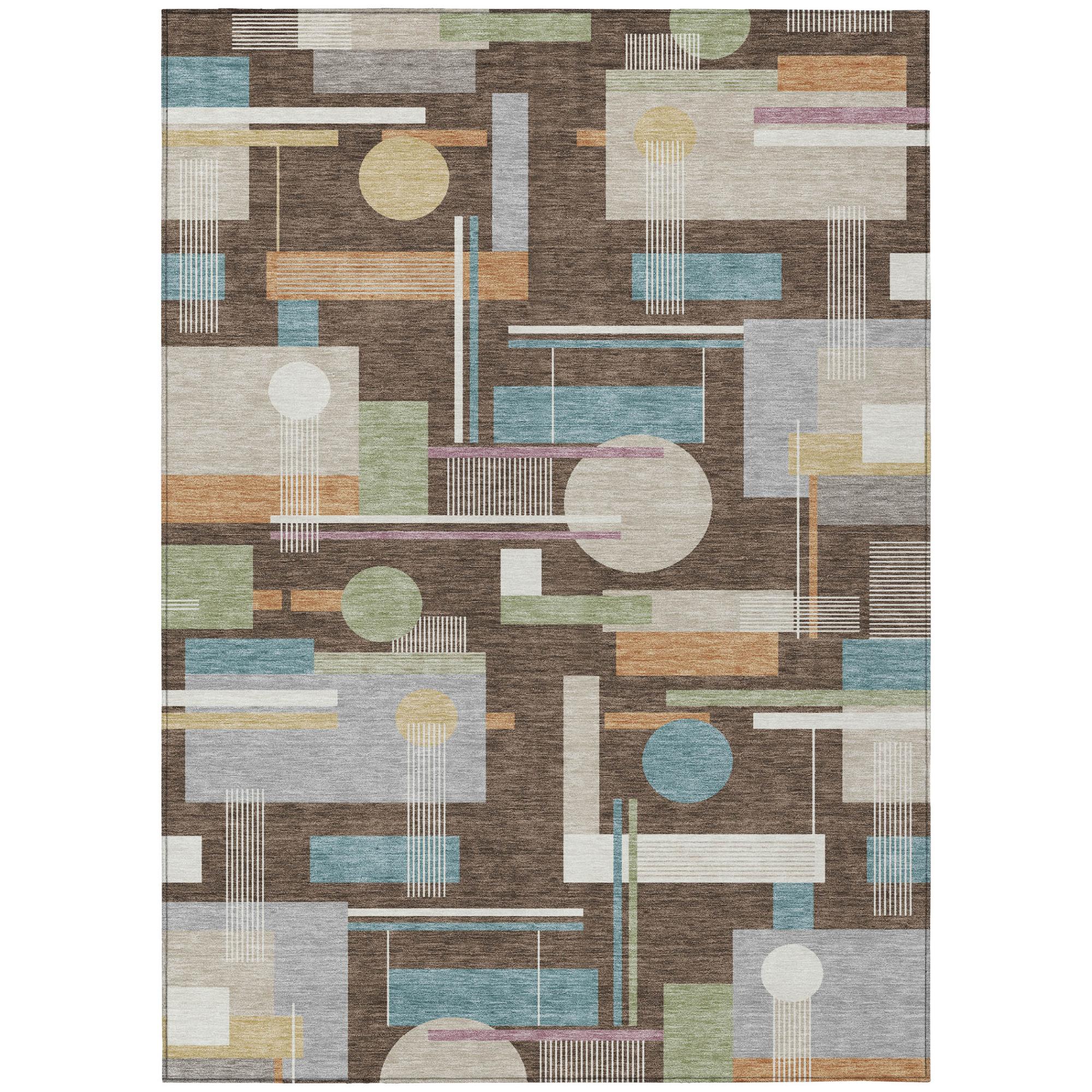 5' X 8' Coffee And Brown Geometric Washable Indoor Outdoor Area Rug Homeroots Outdoor