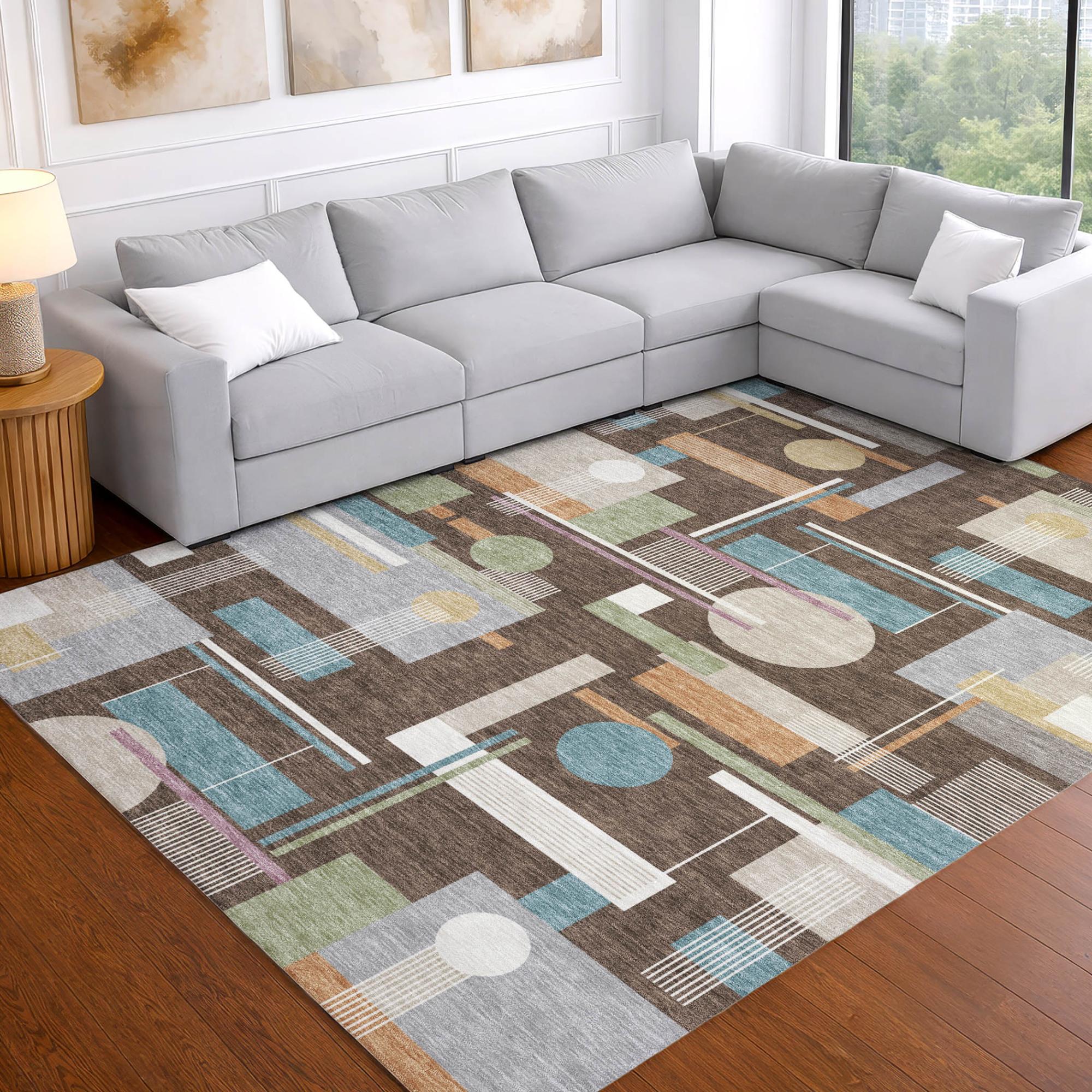 5' X 8' Coffee And Brown Geometric Washable Indoor Outdoor Area Rug Homeroots Outdoor
