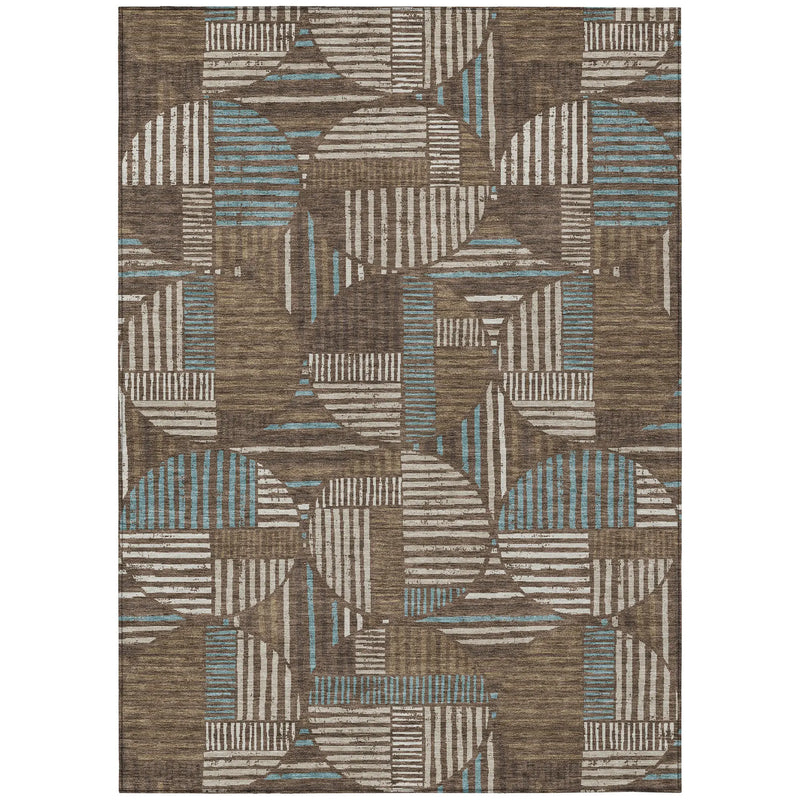 5' X 8' Coffee And Graphite Geometric Washable Indoor Outdoor Area Rug Homeroots Outdoor