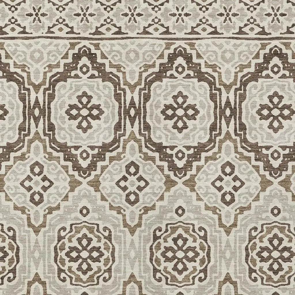 5' X 8' Coffee And Gray Tribal Washable Indoor Outdoor Area Rug Homeroots Outdoor