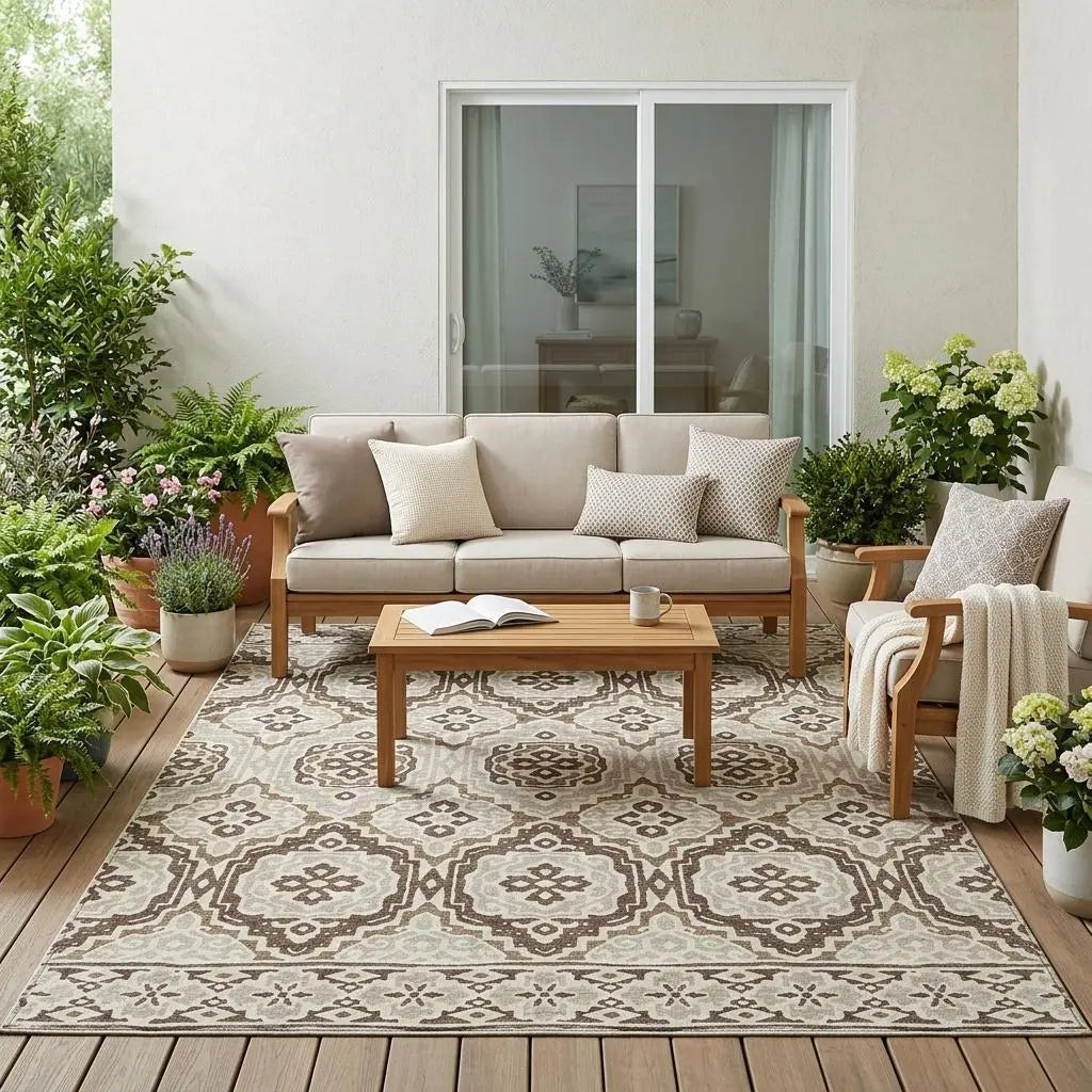 5' X 8' Coffee And Gray Tribal Washable Indoor Outdoor Area Rug Homeroots Outdoor