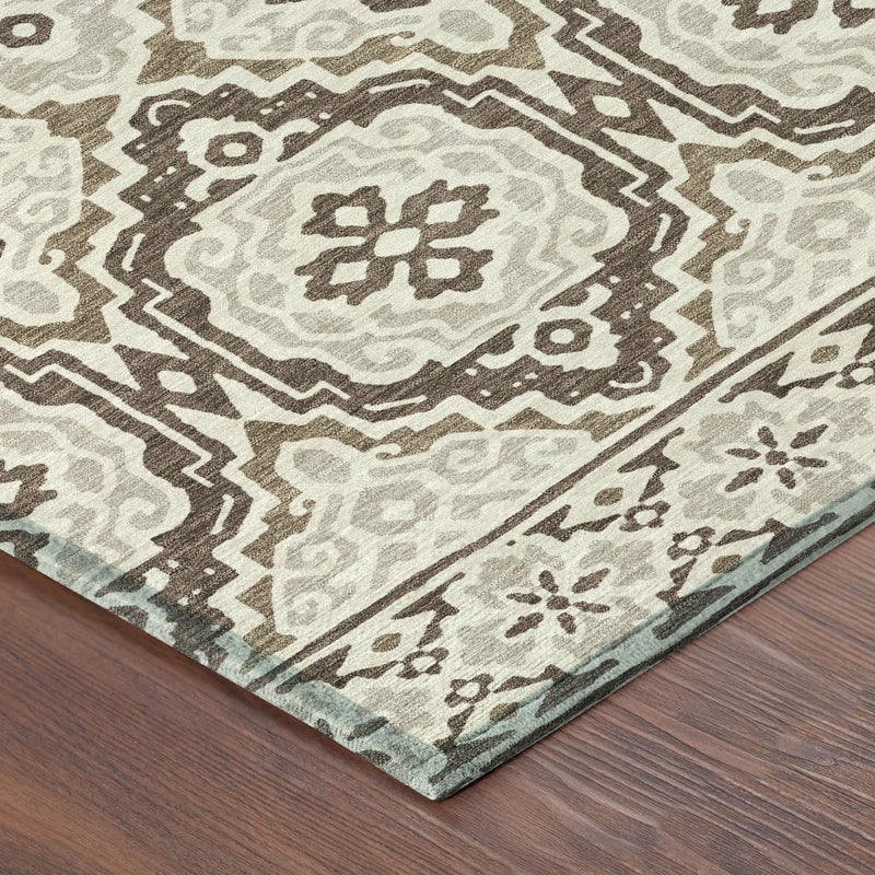 5' X 8' Coffee And Gray Tribal Washable Indoor Outdoor Area Rug Homeroots Outdoor