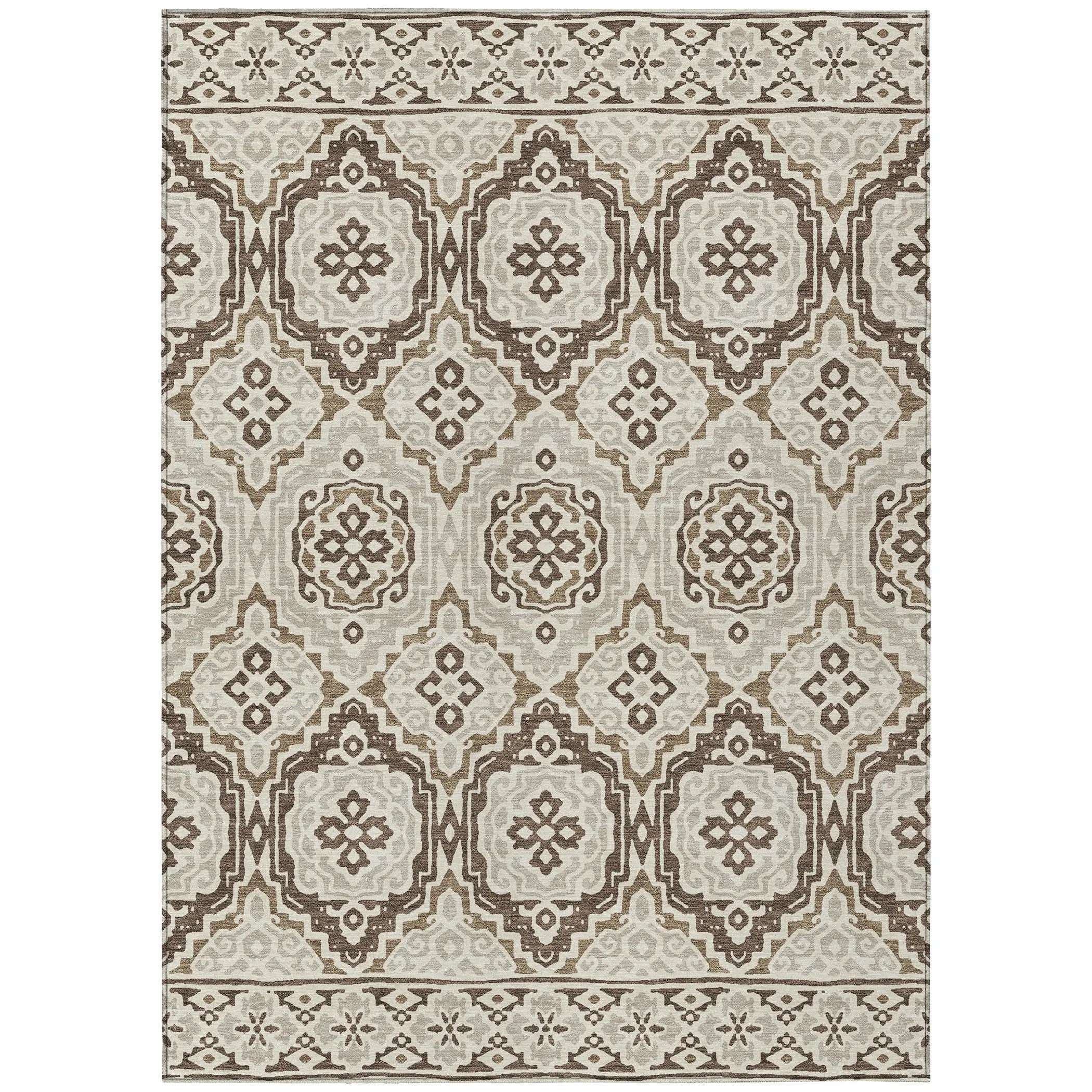 5' X 8' Coffee And Gray Tribal Washable Indoor Outdoor Area Rug Homeroots Outdoor