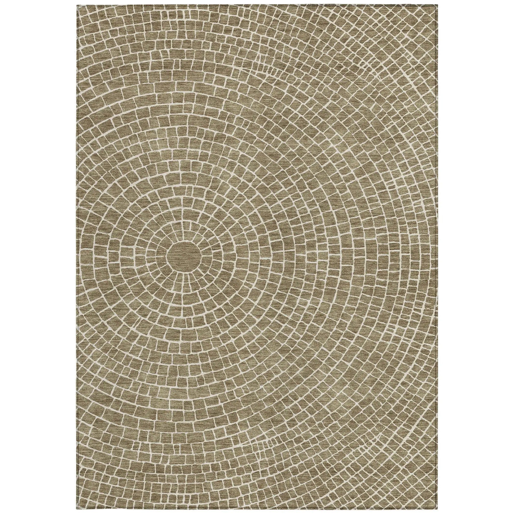 5' X 8' Coffee And Ivory Geometric Washable Indoor Outdoor Area Rug Homeroots Outdoor