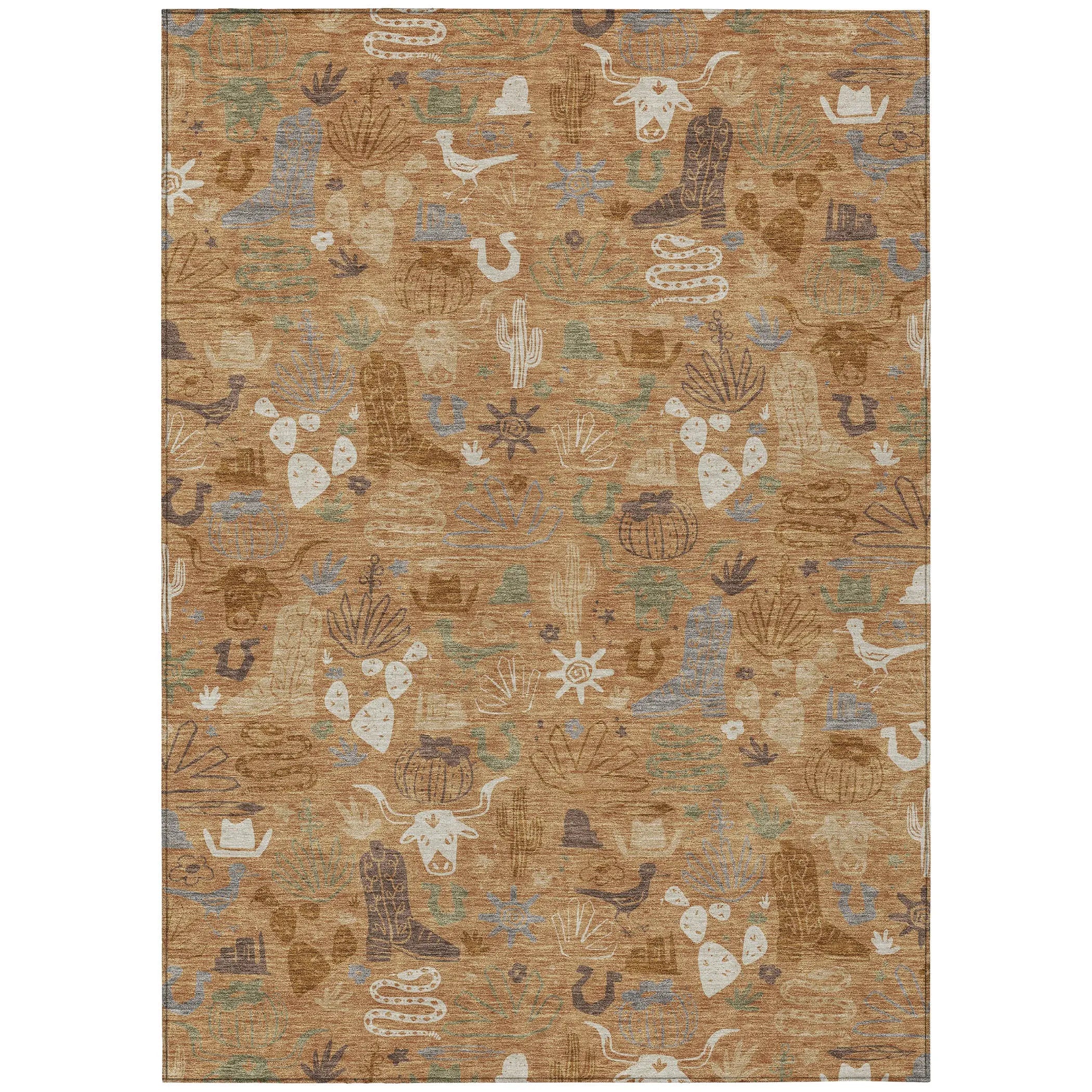 5' X 8' Copper And Beige Cactus Washable Indoor Outdoor Area Rug Homeroots Outdoor