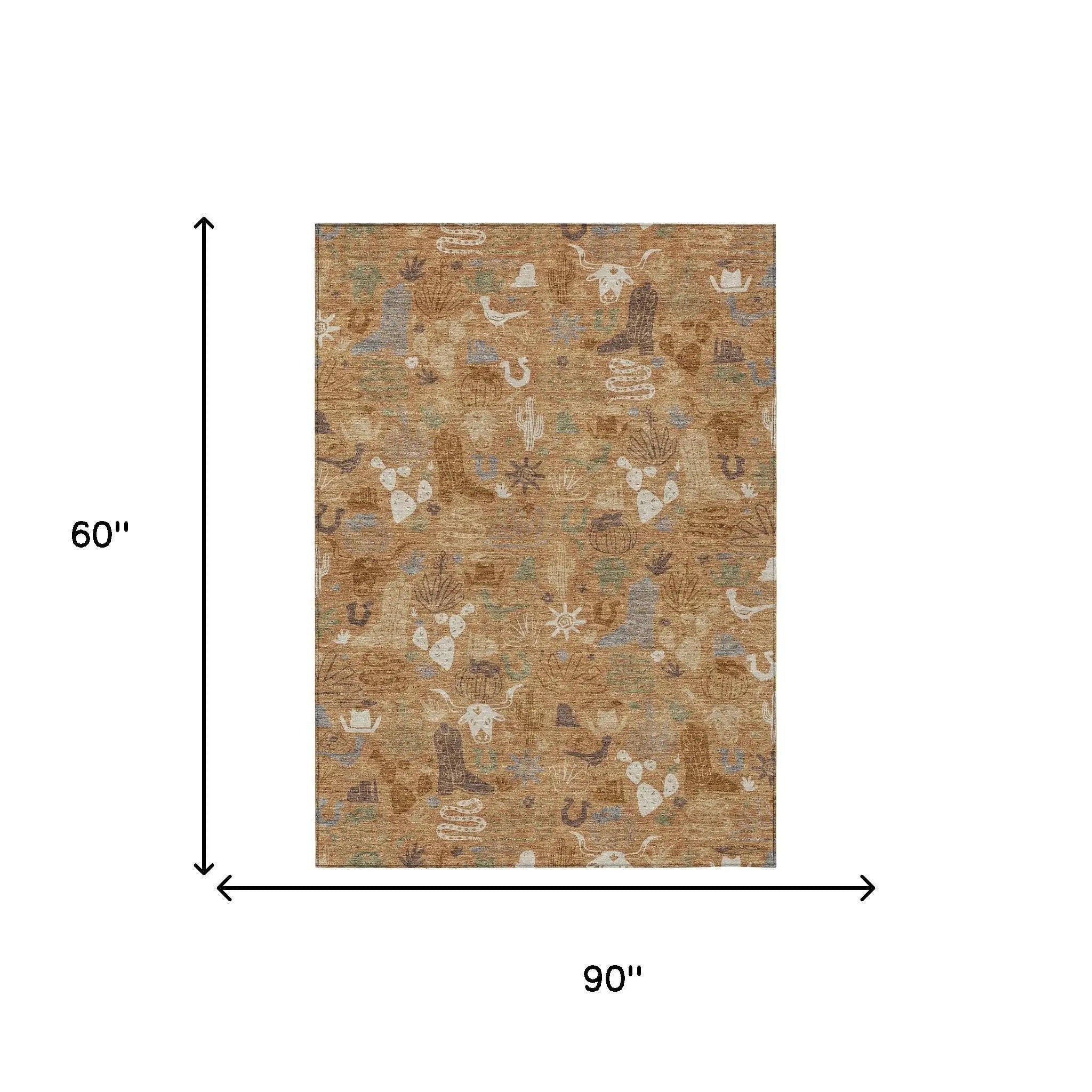 5' X 8' Copper And Beige Cactus Washable Indoor Outdoor Area Rug Homeroots Outdoor