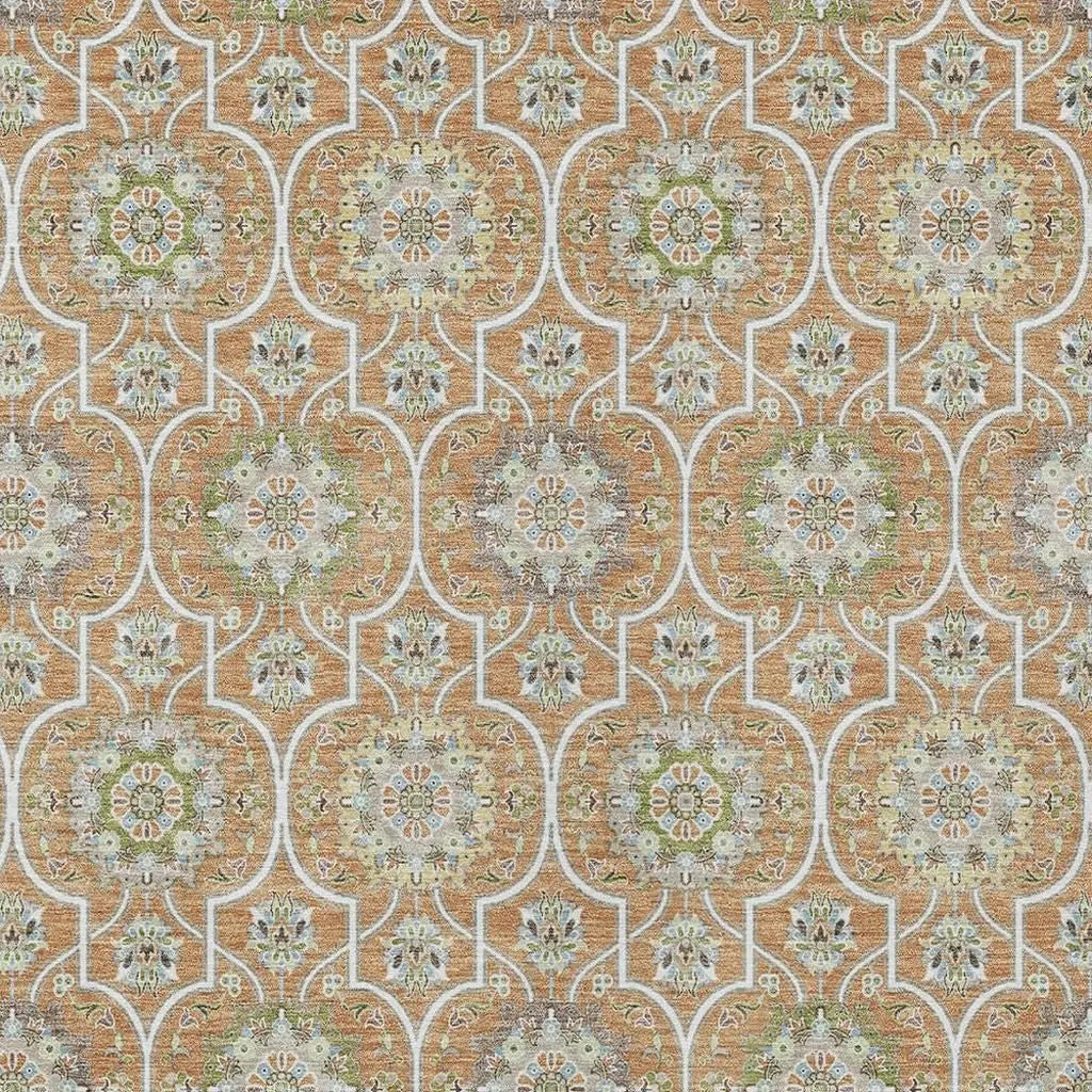 5' X 8' Copper And Beige Floral Medallion Washable Indoor Outdoor Area Rug Homeroots Outdoor