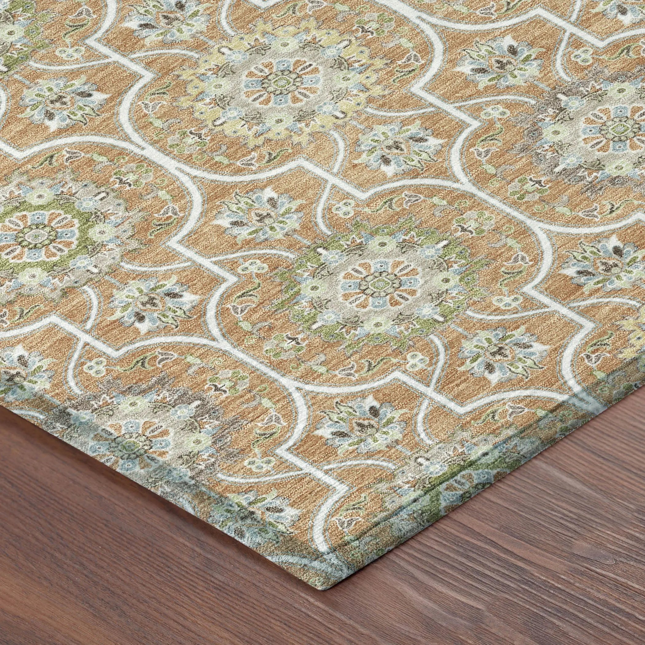 5' X 8' Copper And Beige Floral Medallion Washable Indoor Outdoor Area Rug Homeroots Outdoor