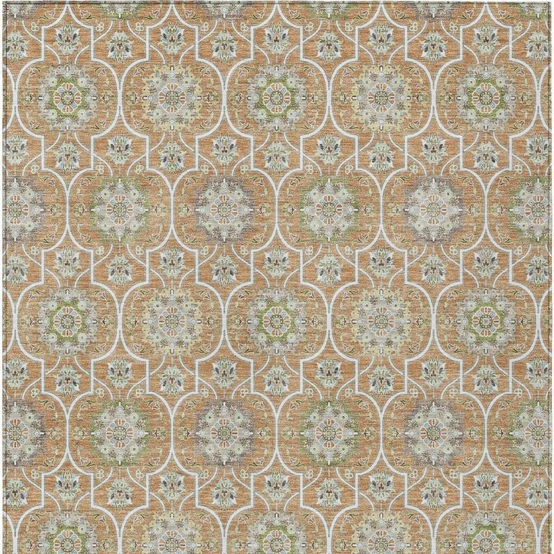 5' X 8' Copper And Beige Floral Medallion Washable Indoor Outdoor Area Rug Homeroots Outdoor