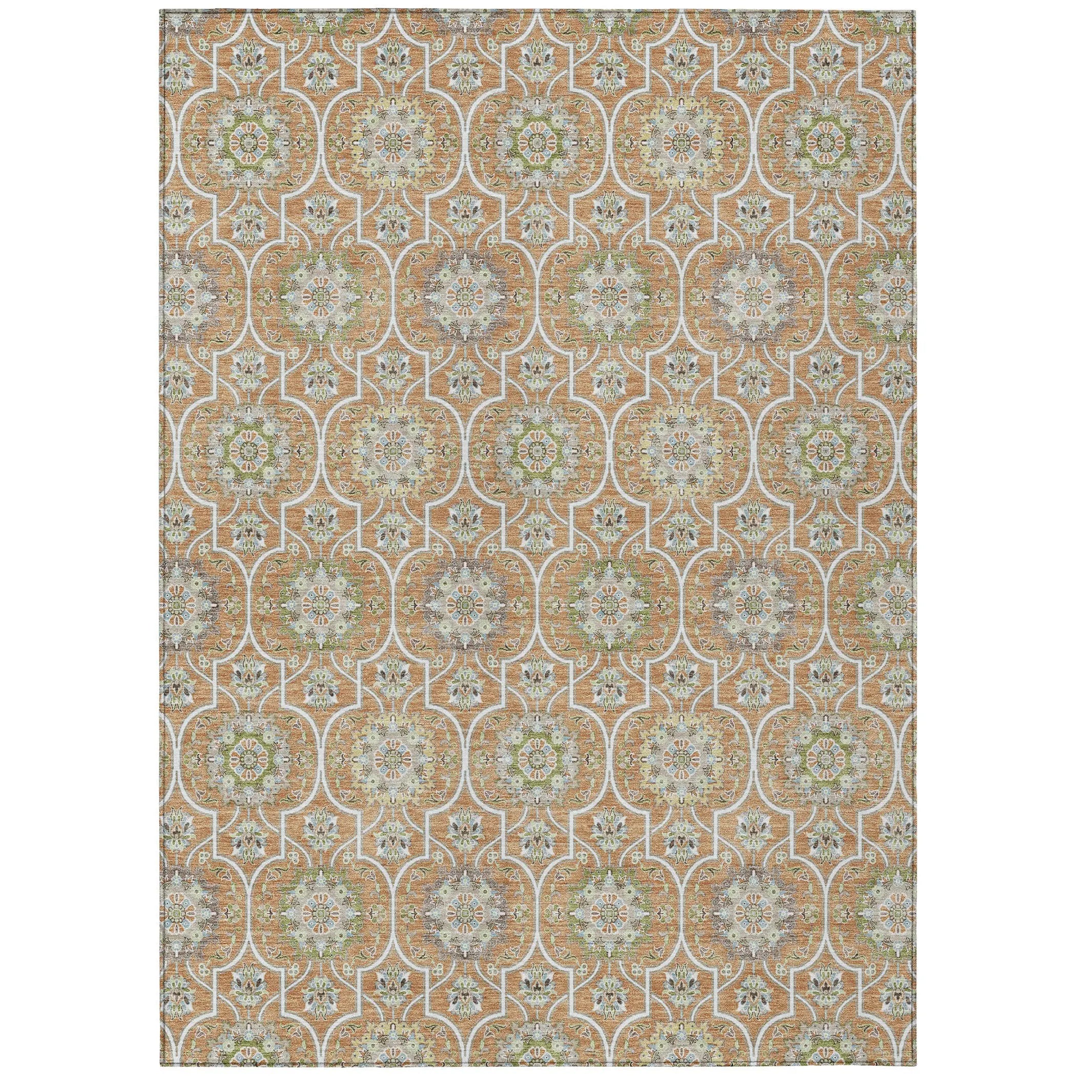 5' X 8' Copper And Beige Floral Medallion Washable Indoor Outdoor Area Rug Homeroots Outdoor