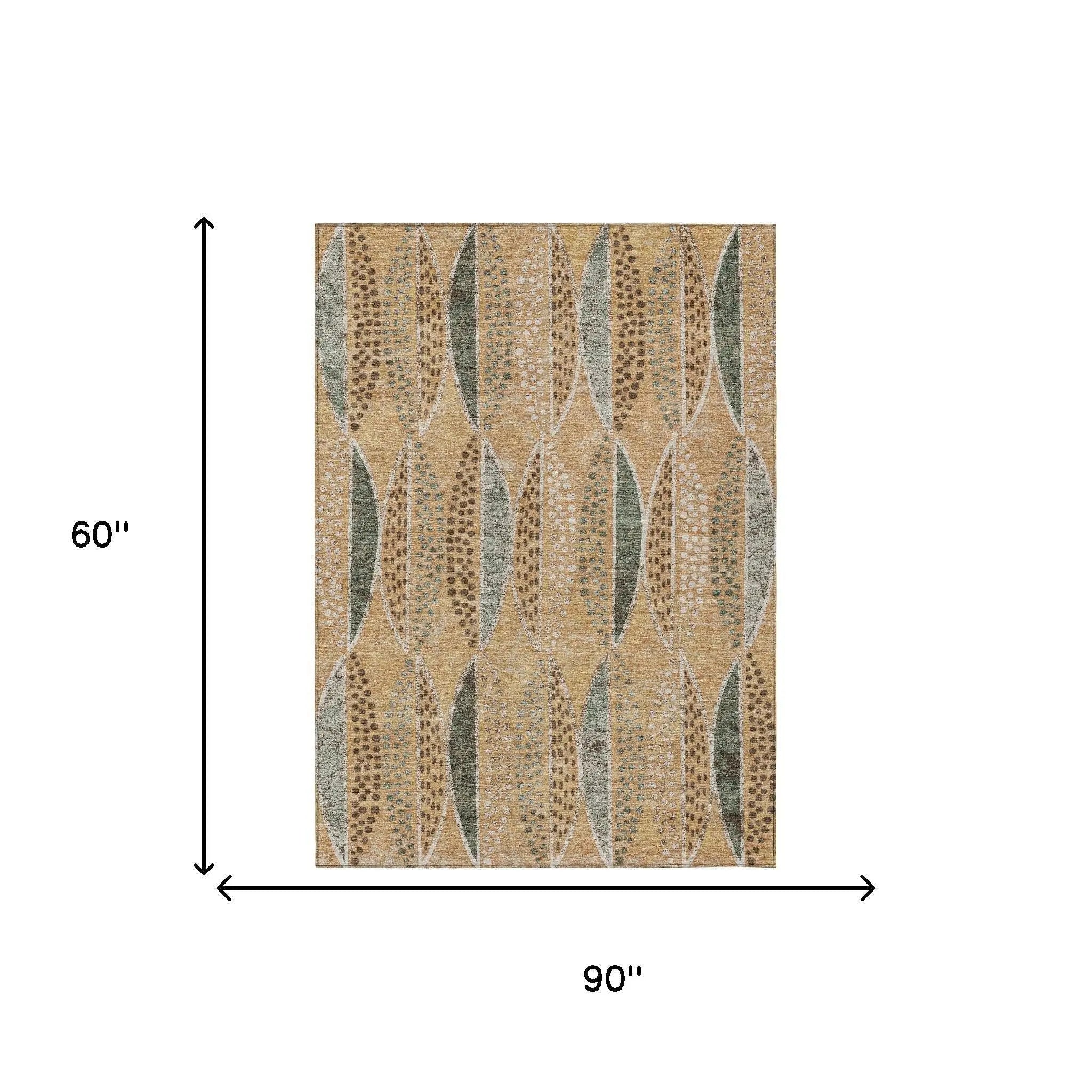 5' X 8' Copper And Beige Geometric Washable Indoor Outdoor Area Rug Homeroots Outdoor