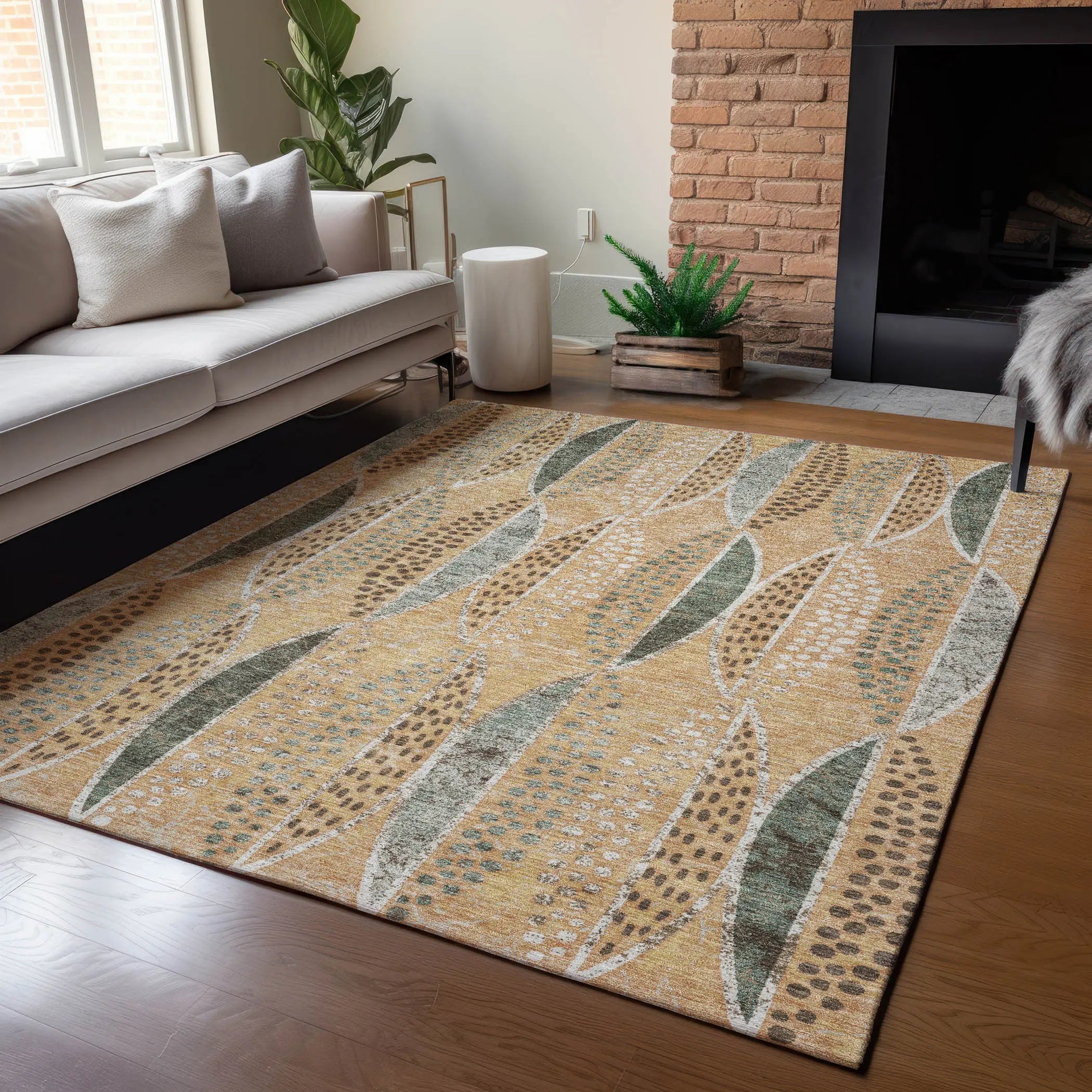 5' X 8' Copper And Beige Geometric Washable Indoor Outdoor Area Rug Homeroots Outdoor
