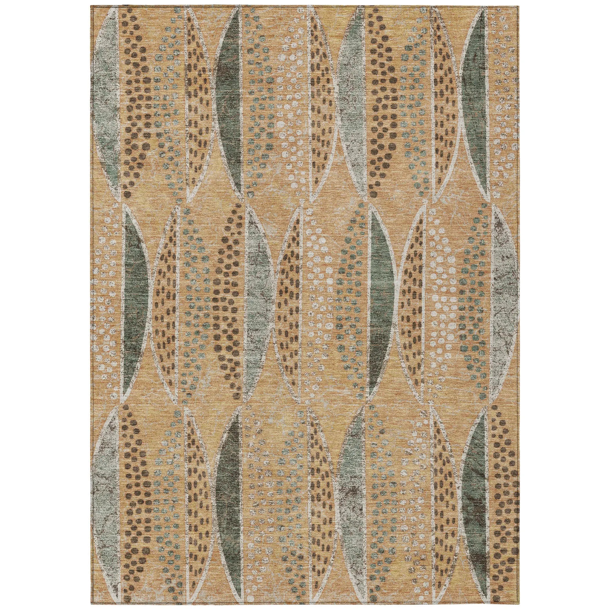 5' X 8' Copper And Beige Geometric Washable Indoor Outdoor Area Rug Homeroots Outdoor