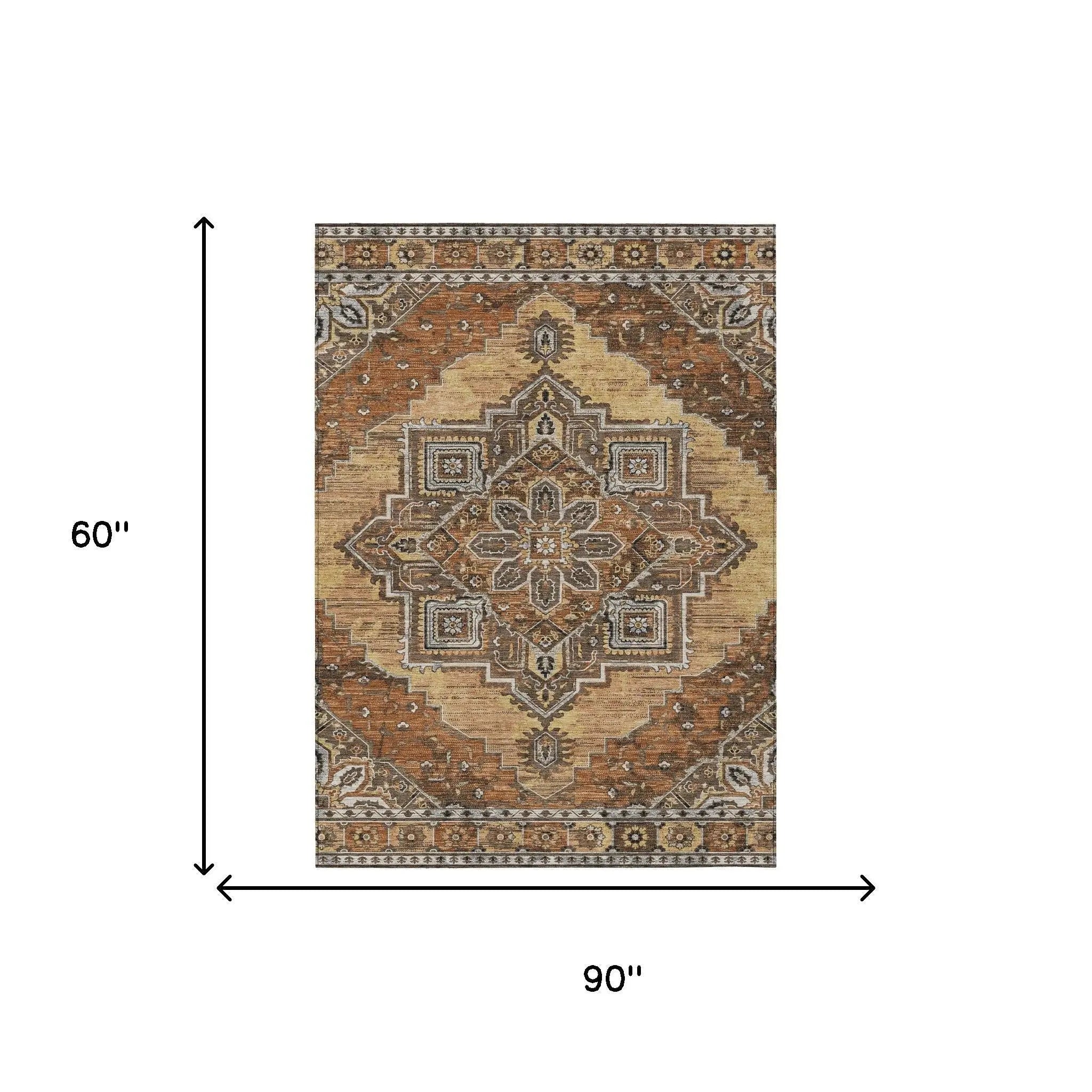 5' X 8' Copper And Beige Oriental Washable Indoor Outdoor Area Rug Homeroots Outdoor