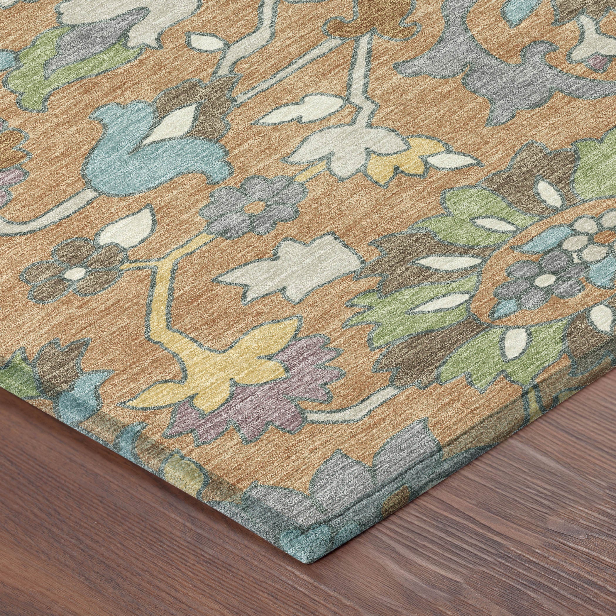 5' X 8' Copper And Blue Floral Washable Indoor Outdoor Area Rug Homeroots Outdoor