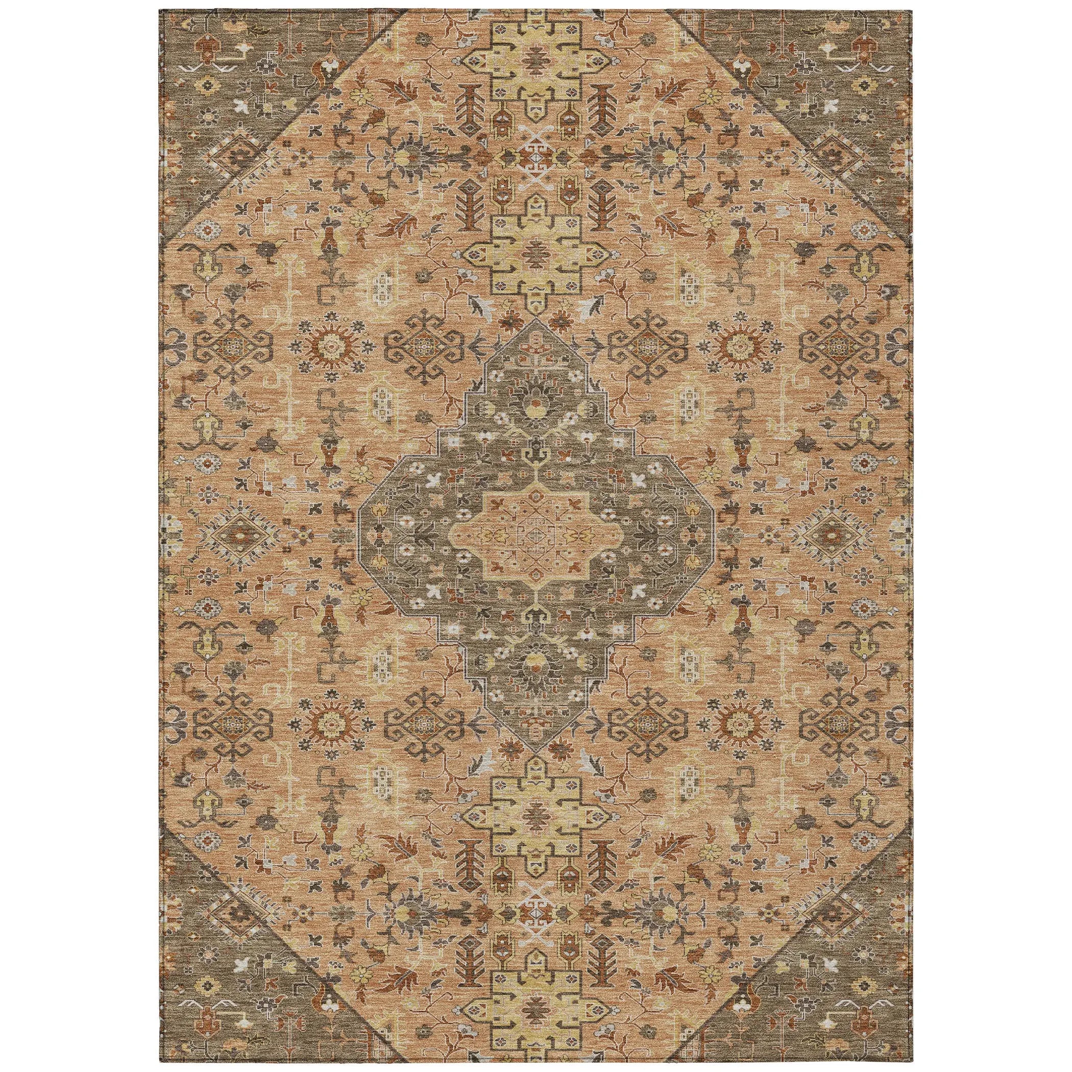 5' X 8' Copper And Blue Medallion Washable Indoor Outdoor Area Rug Homeroots Outdoor