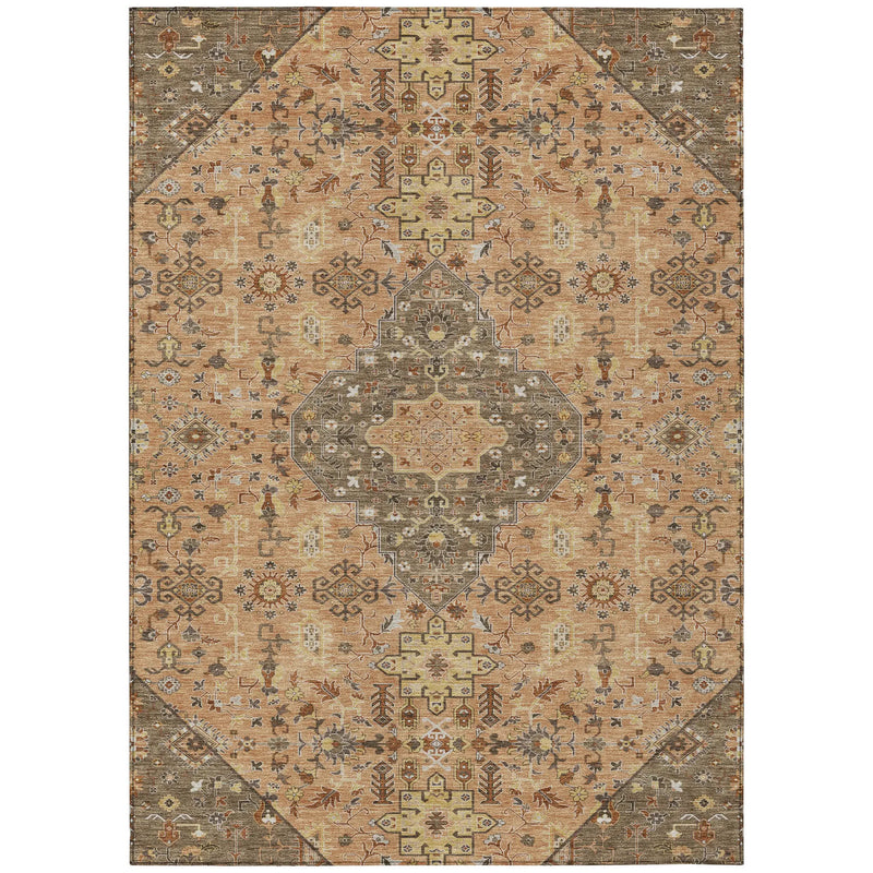 5' X 8' Copper And Blue Medallion Washable Indoor Outdoor Area Rug Homeroots Outdoor