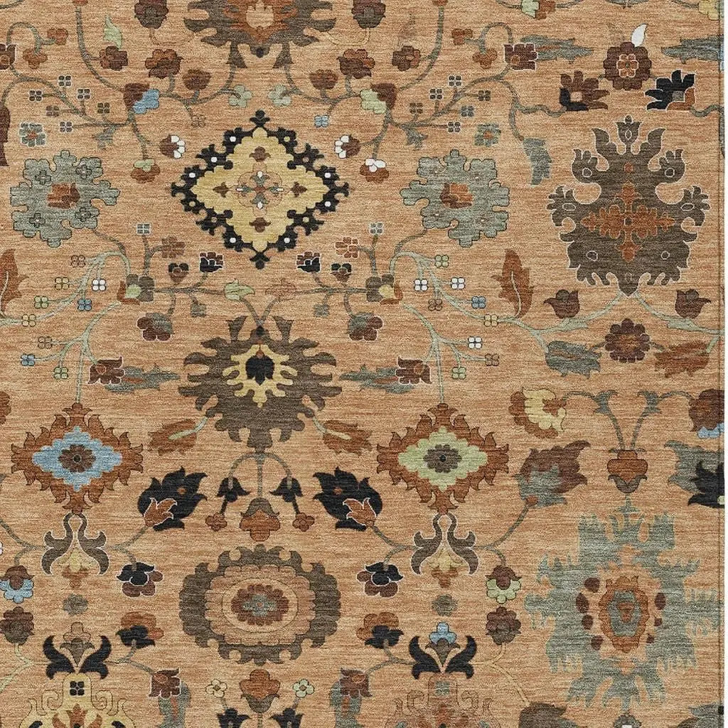 5' X 8' Copper And Brown Floral Medallion Washable Indoor Outdoor Area Rug Homeroots Outdoor