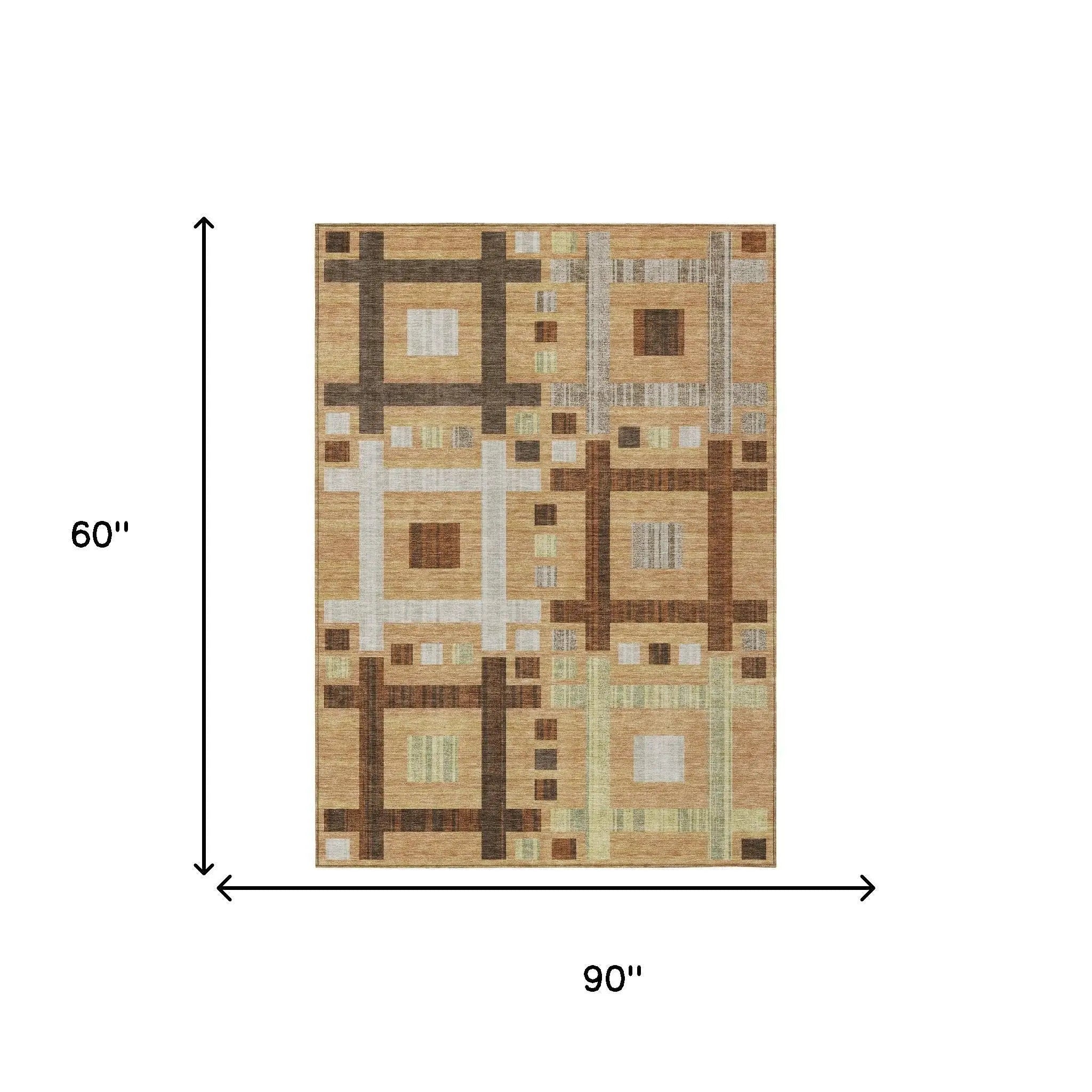 5' X 8' Copper And Brown Geometric Washable Indoor Outdoor Area Rug Homeroots Outdoor