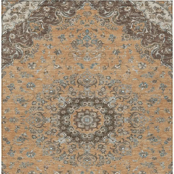 5' X 8' Copper And Chocolate Floral Medallion Washable Indoor Outdoor Area Rug Homeroots Outdoor